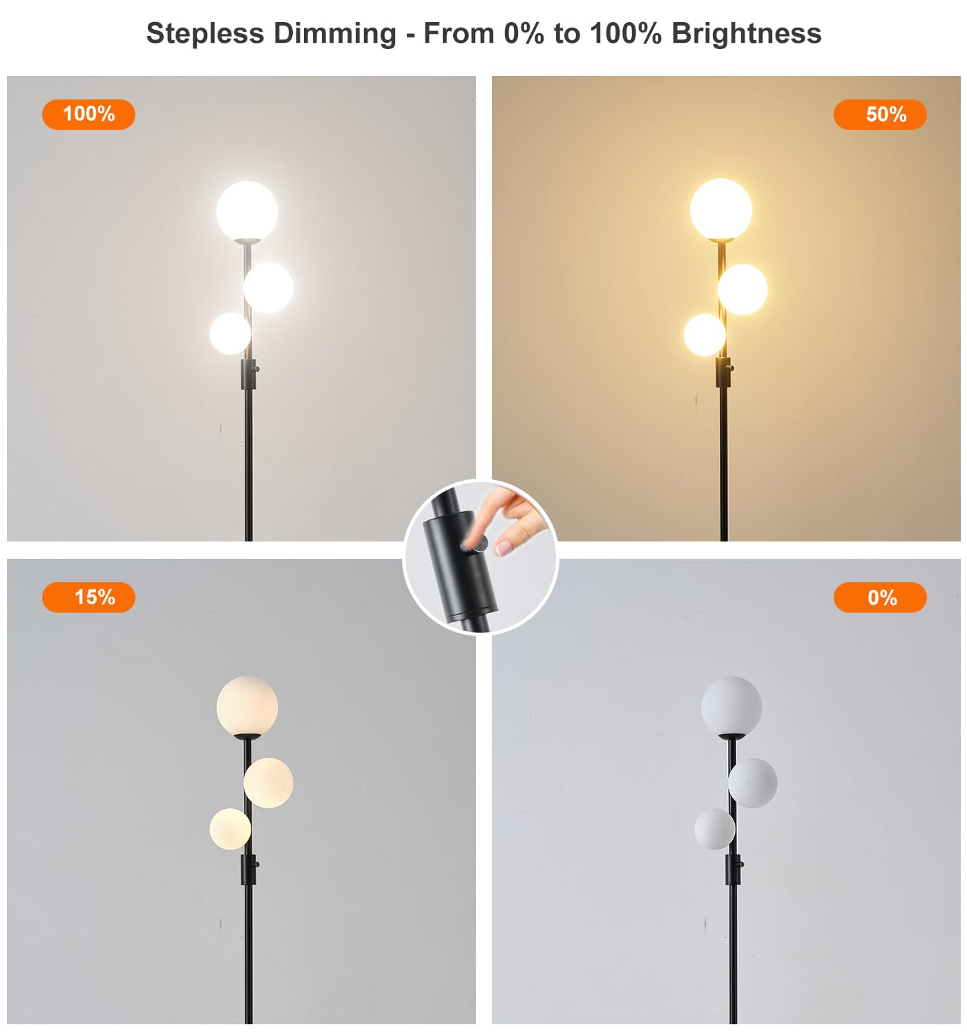 Fiqevs Upgraded Dimmable 3 Globe Floor Lamp, 1000 Lumens Led Bulbs Included, Mid Century Floor Lamp For Living Room, Modern Stan