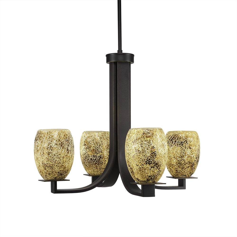 Toltec Lighting 574-DG-4175 Apollo 4 Light Hang Straight Swivel Chandelier with Gold Fusion Glass, 5&quot;, 22.5&quot; x 22.5&quot; x 18&quot;, Dark Granite