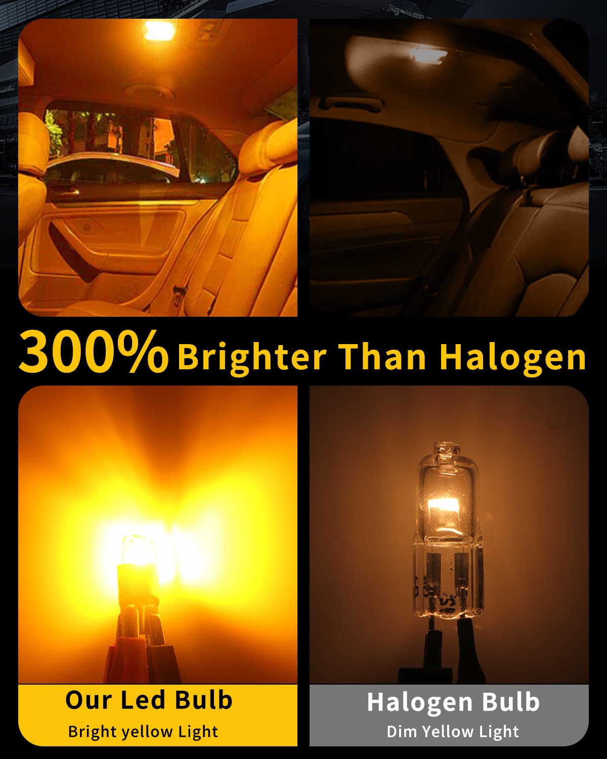 YM E-Bright Amber T10 194 LED Bulbs 5050 5 SMD for Car Dome Map Door Lights DC-12V Pack of 20