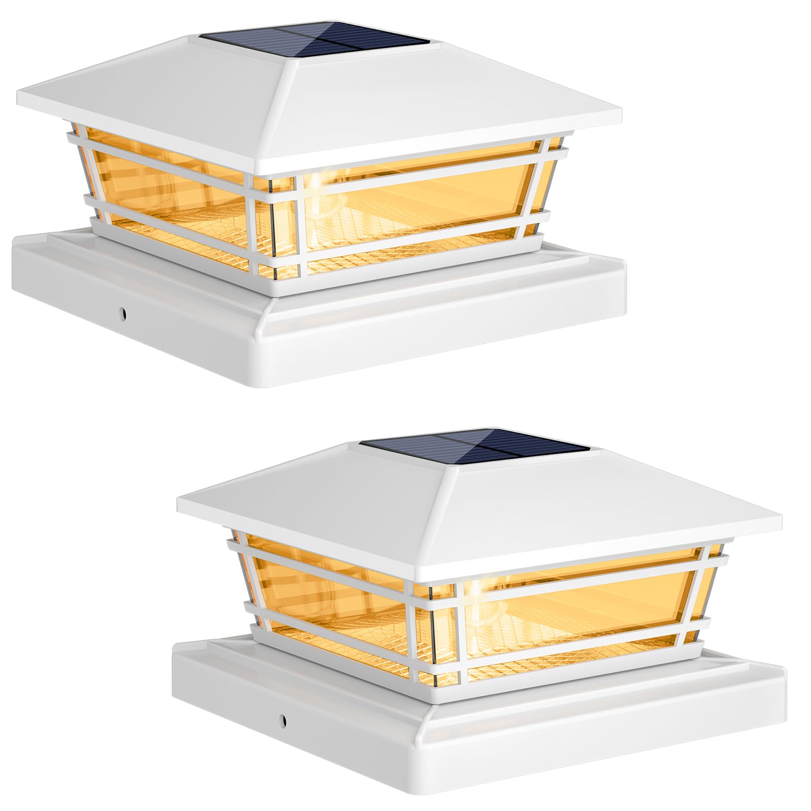 Kipeini Solar Post Cap Lights Outdoor 2Pack [Led Bulb, 2 Brightness Setting] Fence Post Solar Lights Waterproof For 4X4 5X5 Or 5.5X5.5 Wood Posts, Warm Bright Bulb Lighting For Garden Deck Yard White