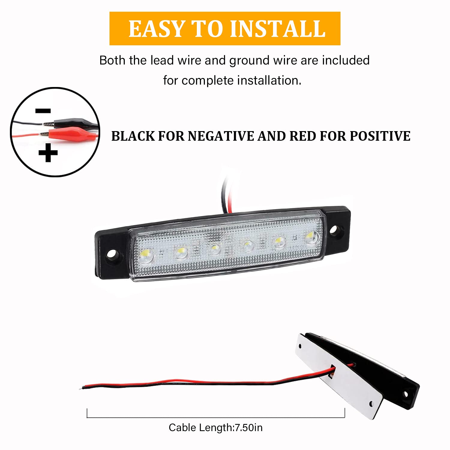 Pseqt Led Boat Interior Lights - Waterproof Navigation Lighting Strip, 10Pcs, White, Pc Lens For Fishing, Pontoon, Kayak, Yacht, Sailboat