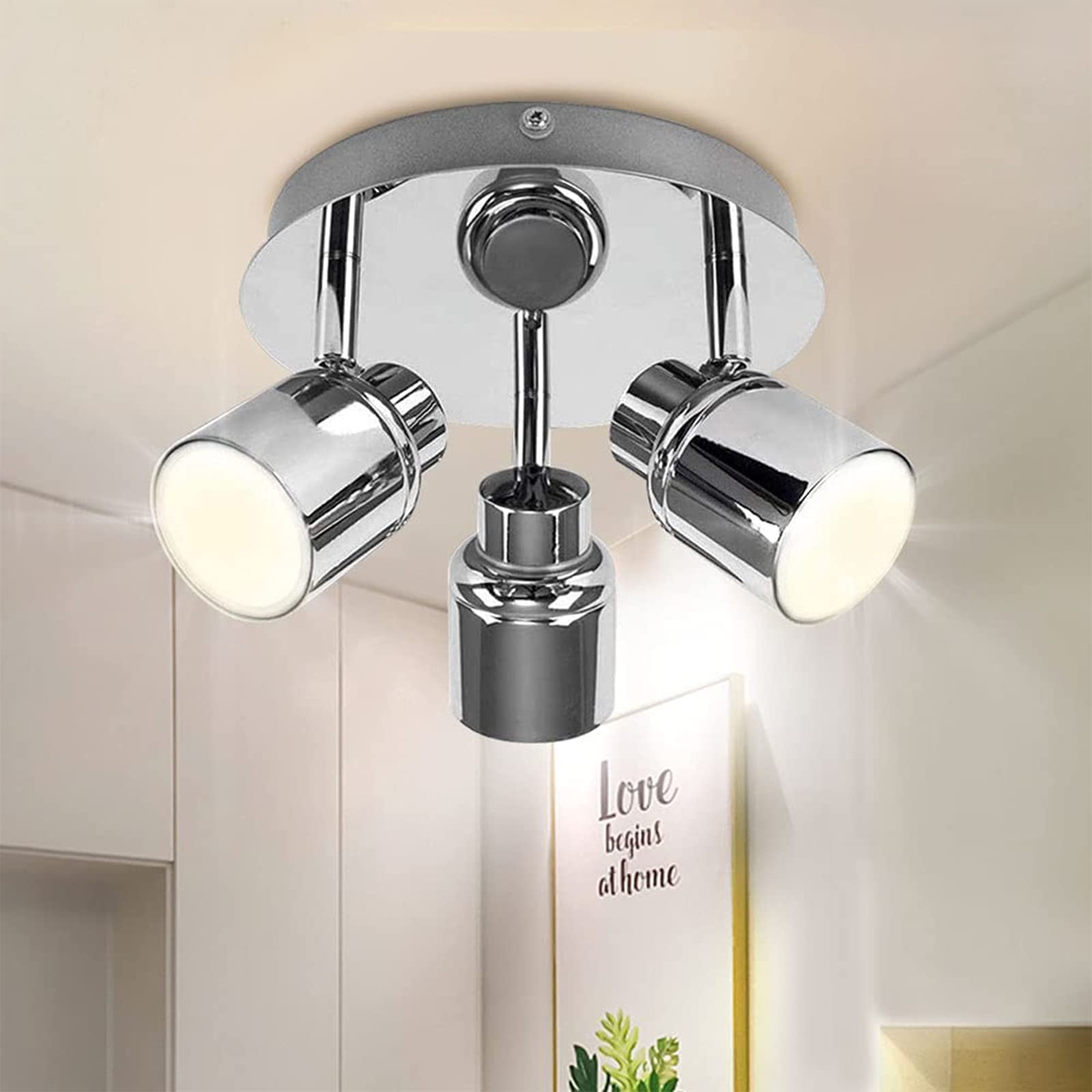 DLLT Modern 3-Light Multi-Directional Ceiling Fixture, Adjustable Round Track Lighting Kits, GU10 LED Bulb Flush Mount Ceiling S
