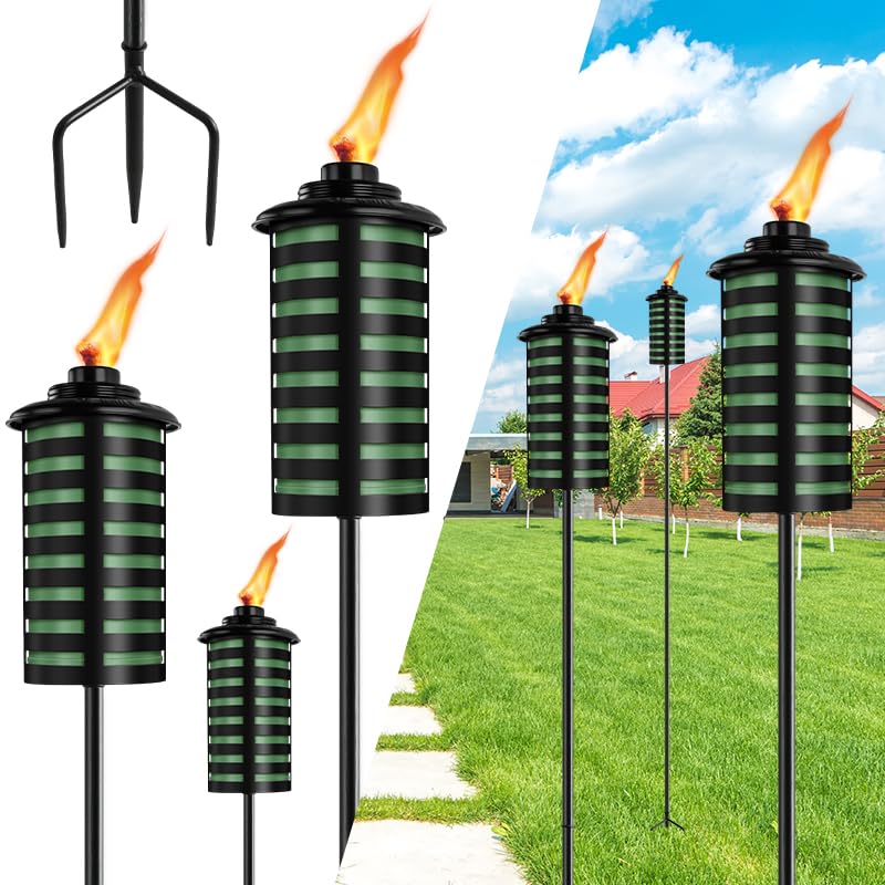 Fan-Torches 6 Pack Citronella Metal Garden Torches, 59-Inch, Outdoor Patio Décor