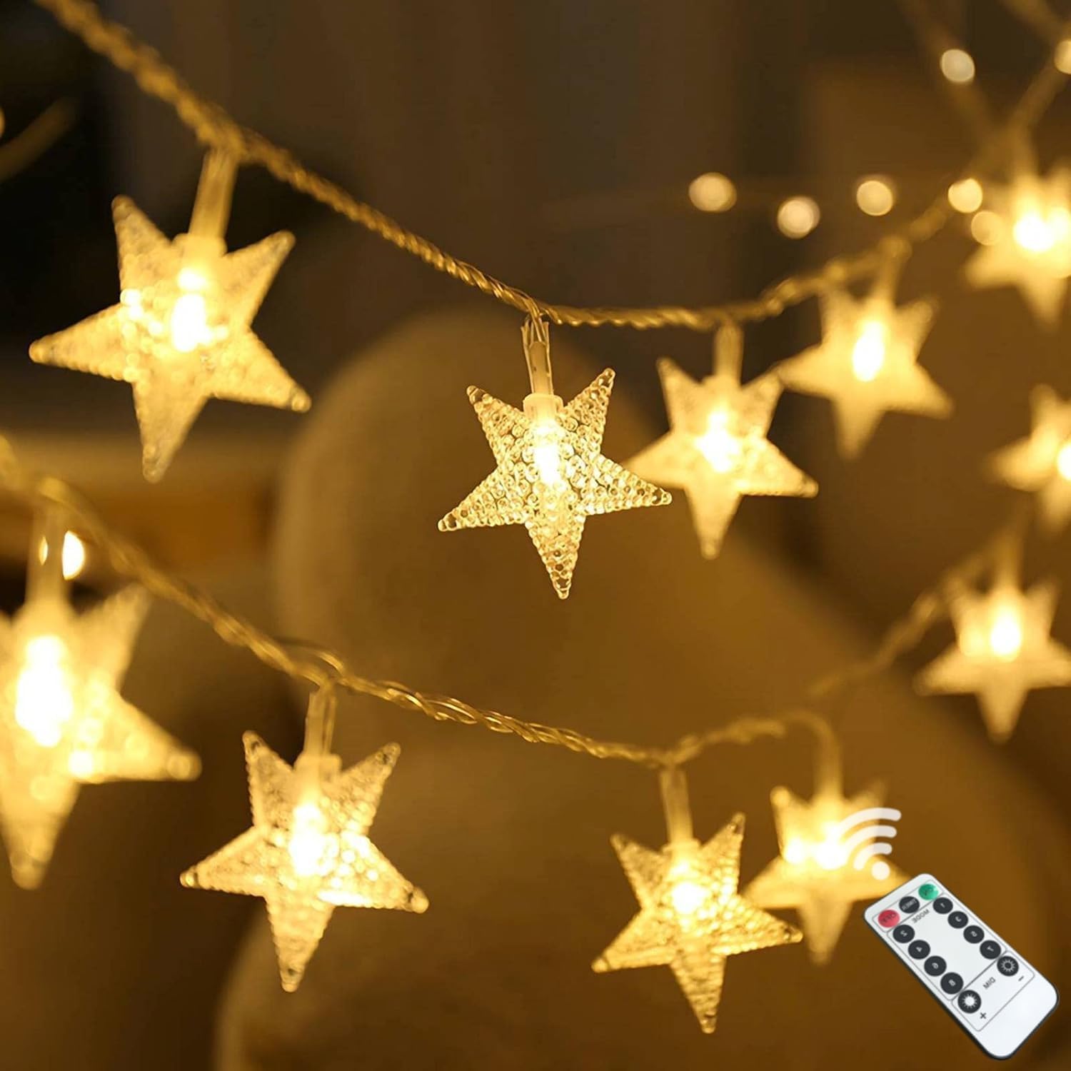 Christmas Star String Lights, 20 FT 40 LED Battery Operated 8 Modes Timer Warm White Twinkle Lights Hanging Fairy Light for Bedroom Room Office Party Home Indoor Outdoor Xmas Decor Tree Decorations