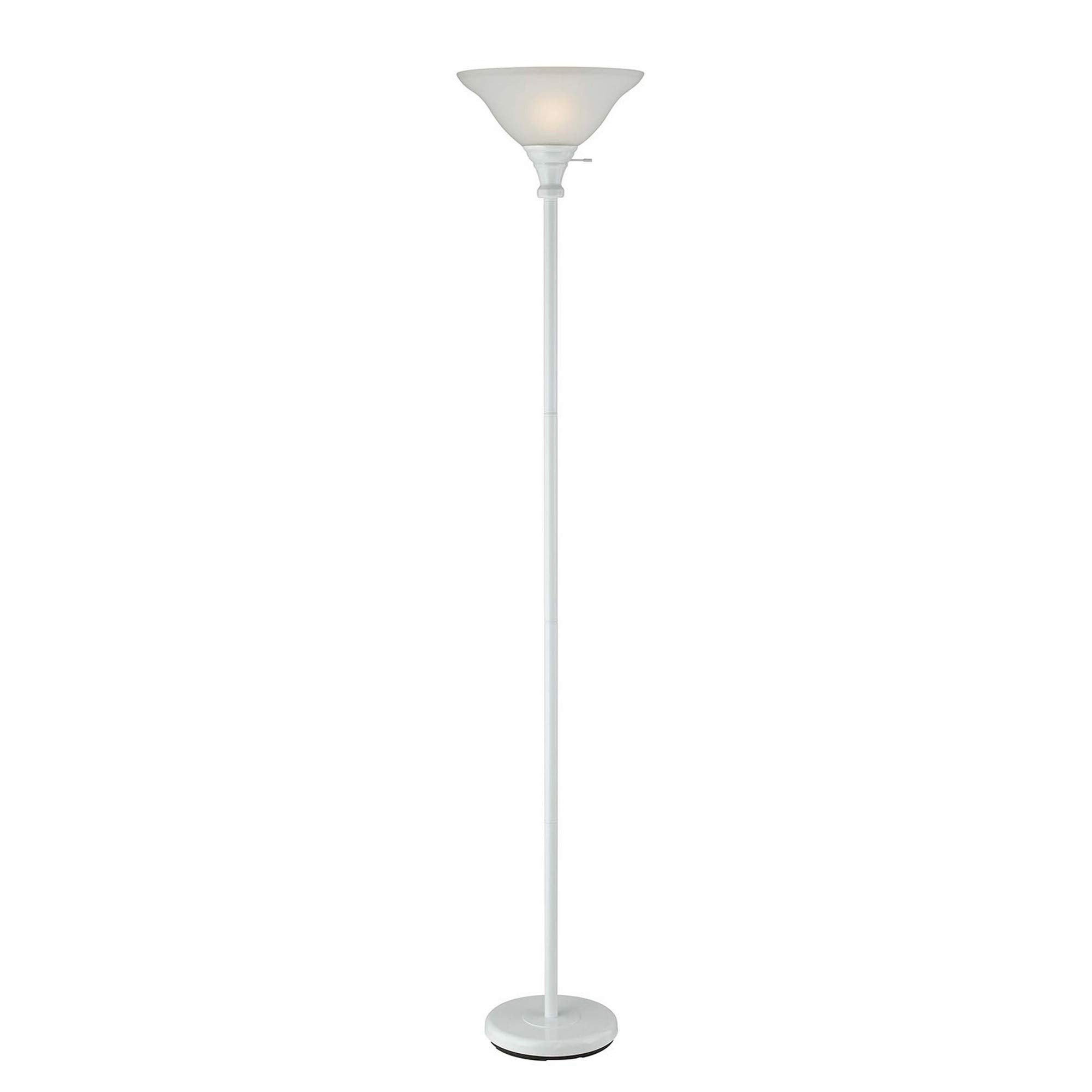 Benjara 3 Way Torchiere Floor Lamp With Frosted Glass Shade And Stable Base, White