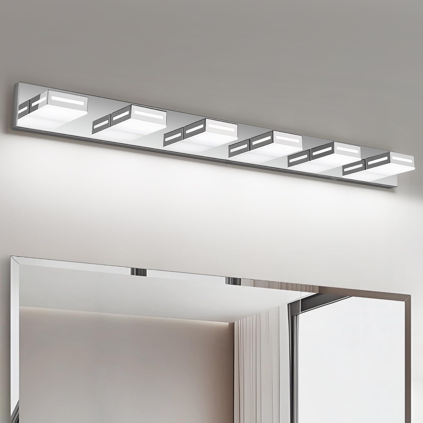 Donrao 48-Inch 6-Light Led Modern Chrome Bathroom Vanity Light Fixtures Over Mirror  Bathroom Lighting Fixtures With Cool White 6000K  Rotatable Vanity Wall Lights For Bath Restroom Powder Room
