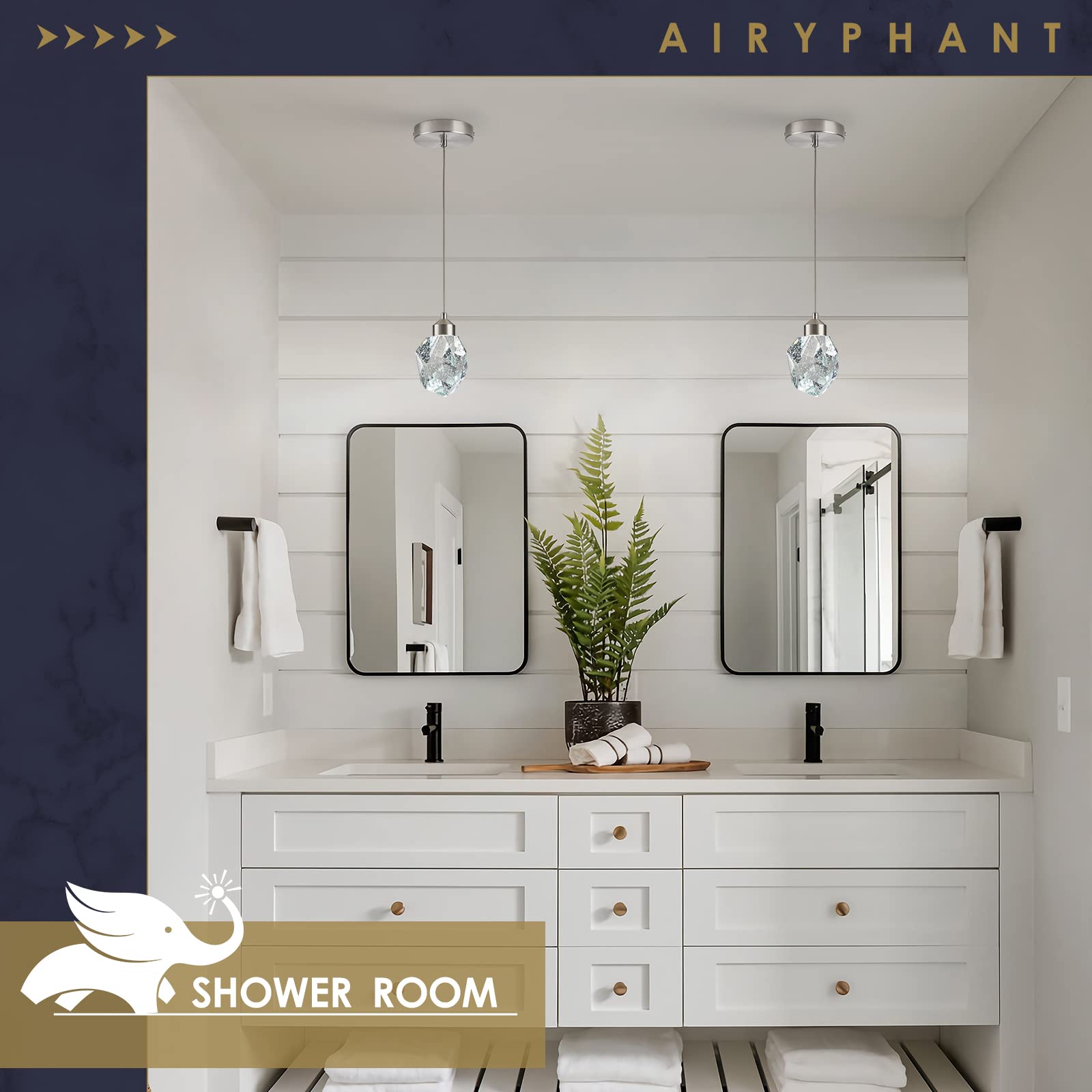 Airyphant Modern Nickel Crystal Pendant Light, Dimmable Led Pendant Light Fixture For Kitchen Island Dining Room Bedroom Bathroo