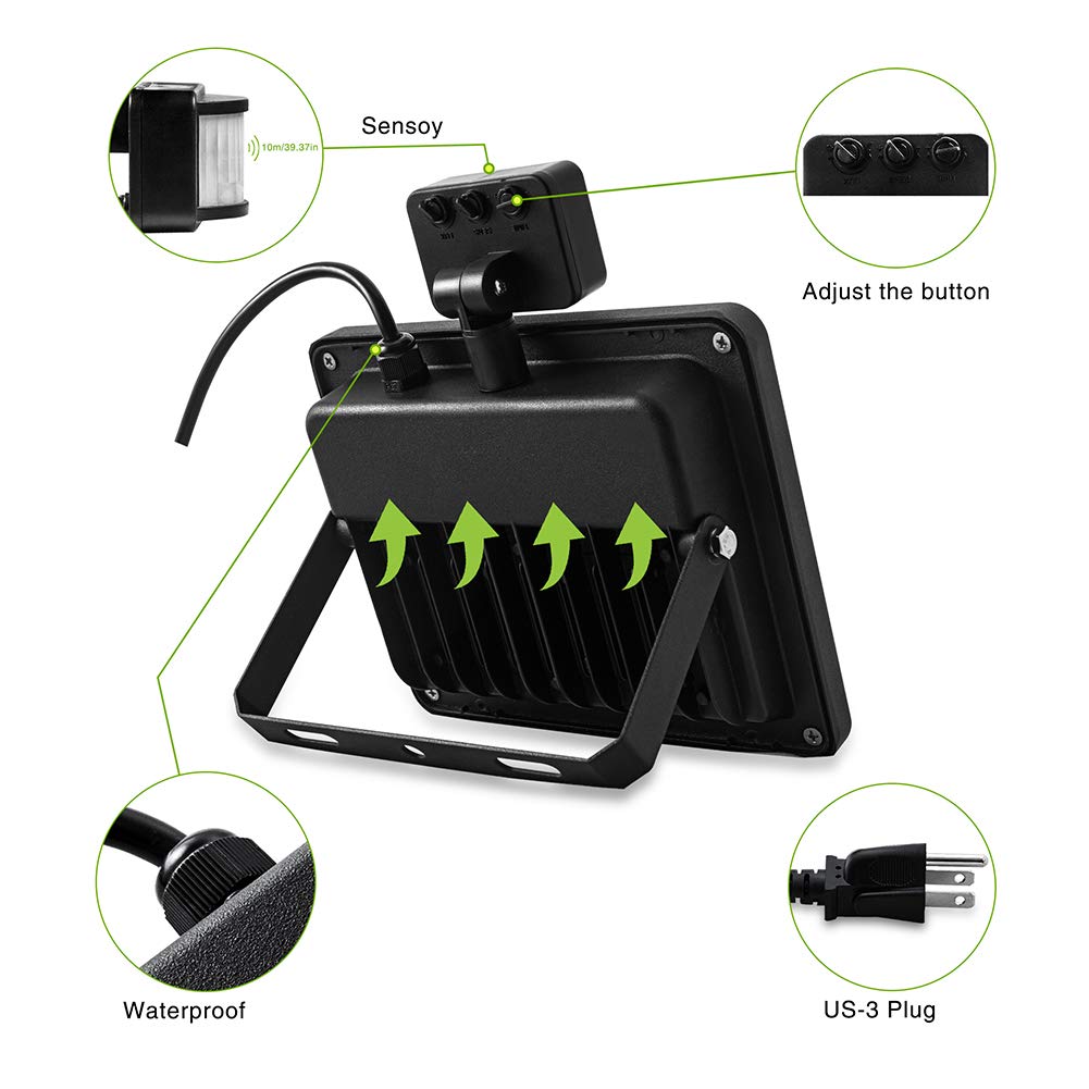 LEACOCO Motion Sensor Flood Light 10W, IP66 Waterproof, 1000LM, Daylight White for Garage, Yard, Patio, Porch