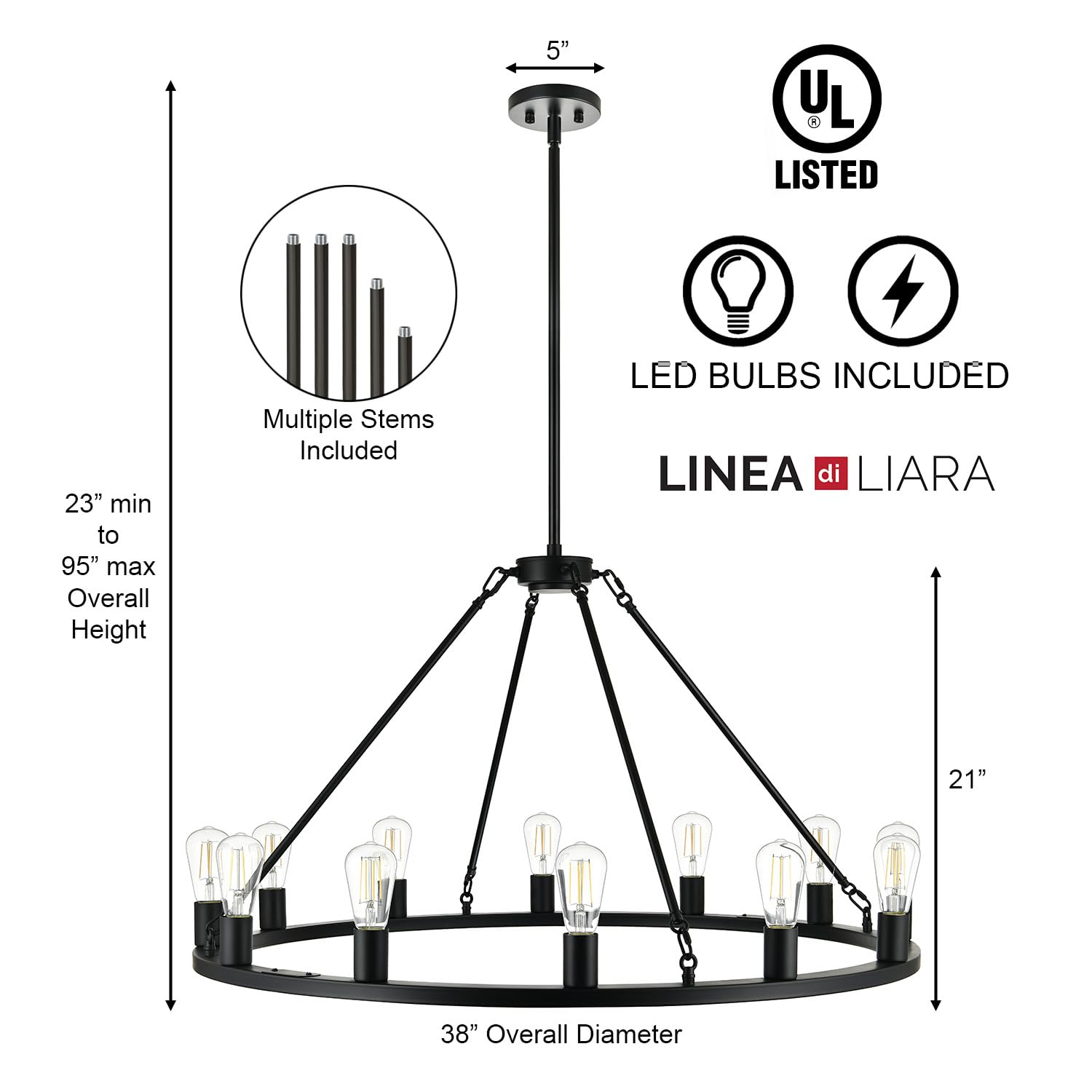 Linea Di Liara Sonoro Black Chandelier Dining Room Light Fixture Large Wagon Wheel Chandelier Rustic Round Industrial Modern Far
