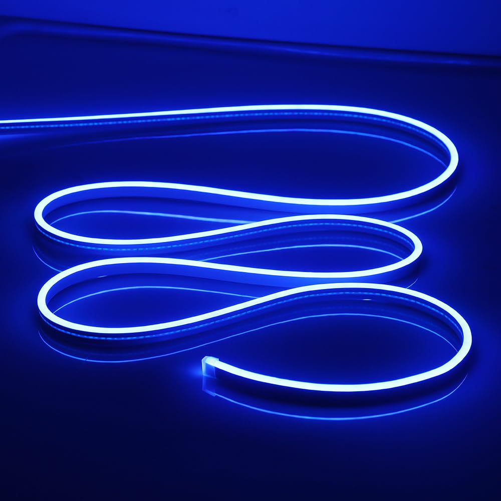 OWOFYDR LED Neon Lights Flexible Blue 16.4FT/5M 12V DC Waterproof Flexible LED NEON Light for Indoors Outdoors Decorm [Power Ada