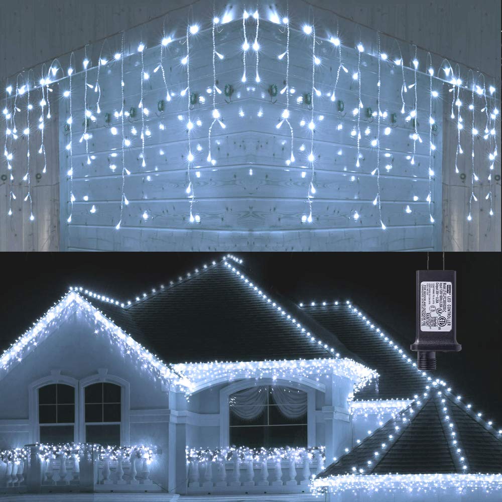 Toodour Christmas Icicle Lights, 360 LED, 29.5ft, 8 Modes, White, Model JT-EL/FC300V0200