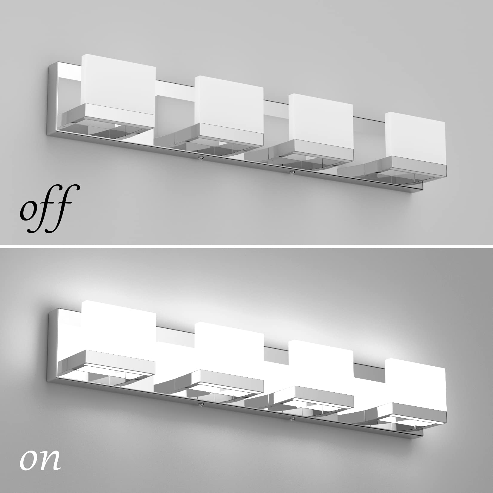 Tipace Dimmable 4 Lights LED Vanity Light Fixture - Chrome Stainless Steel for Bathroom, Model 1103, White Light 6000K