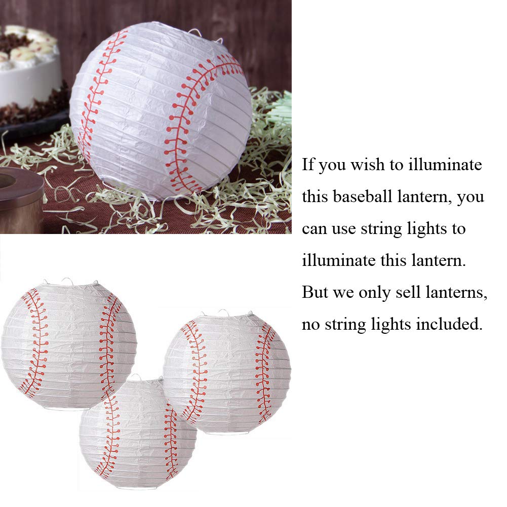 Easy Joy 8in  Baseball Paper Lanterns - 3 Pieces, Metal, Sports Team Party Decorations, Color: 3pcs-baseball, Model: 8542000581