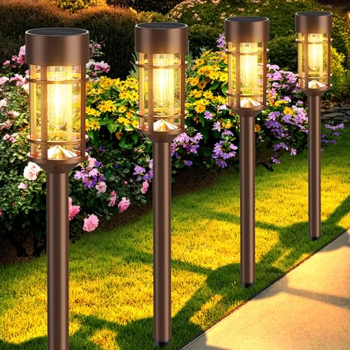 Mancra Solar Outdoor Lights 8 Pack, IP65 Waterproof, Bright 10 Hrs, Brown Garden Lights for Patio, Lawn, Yard, and Landscape