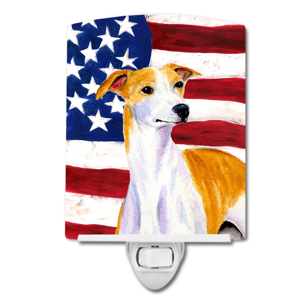 Carolines Treasures Night Light, Ceramic, American Flag with Whippet, 6x4x3 inches, UL-Certified, Multicolor, Model SS4246CNL