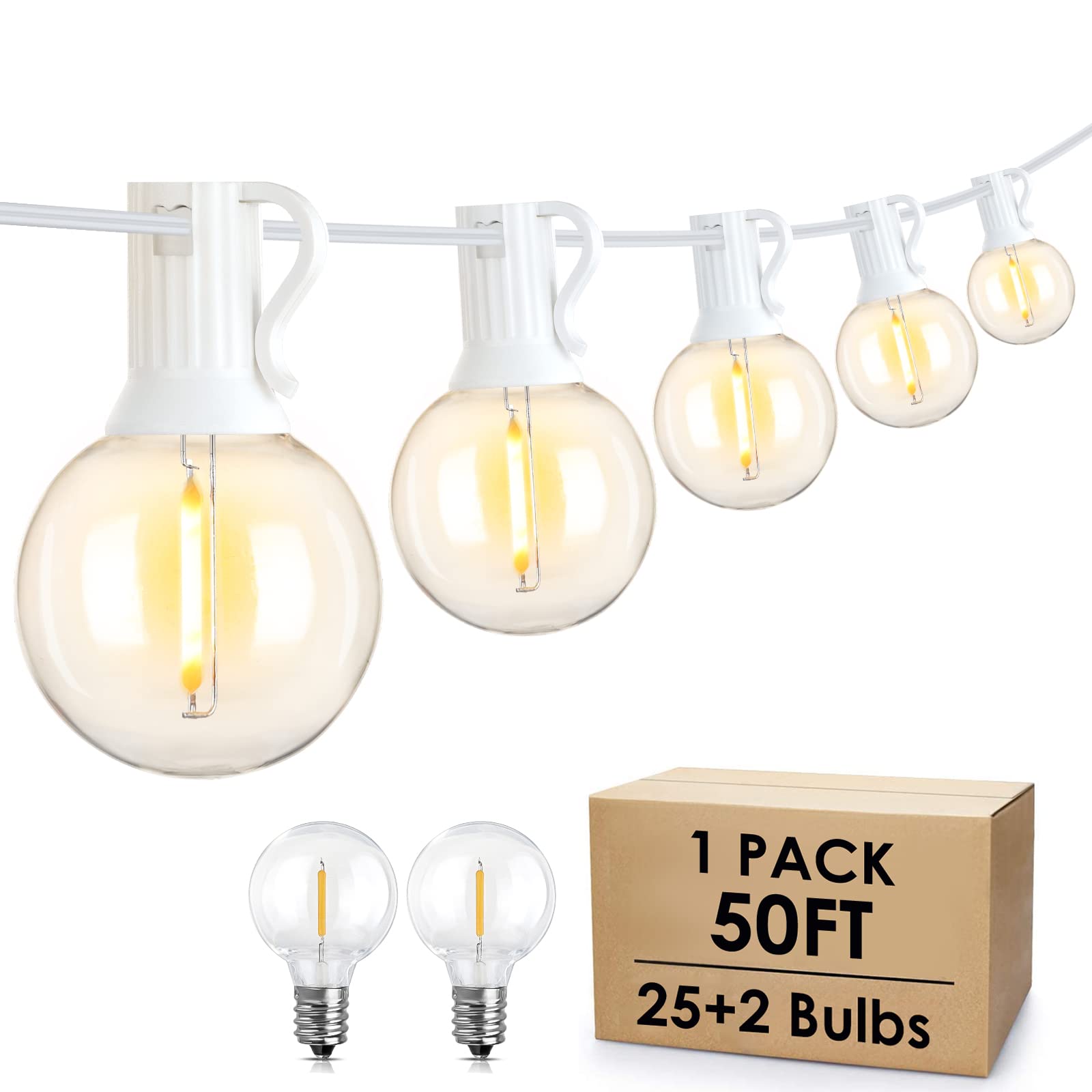 Mlambert 50Ft Outdoor String Lights, G40 Globe Patio Lights with 25+2 Waterproof Shatterproof LED Bulbs for Balcony Porch Bistro