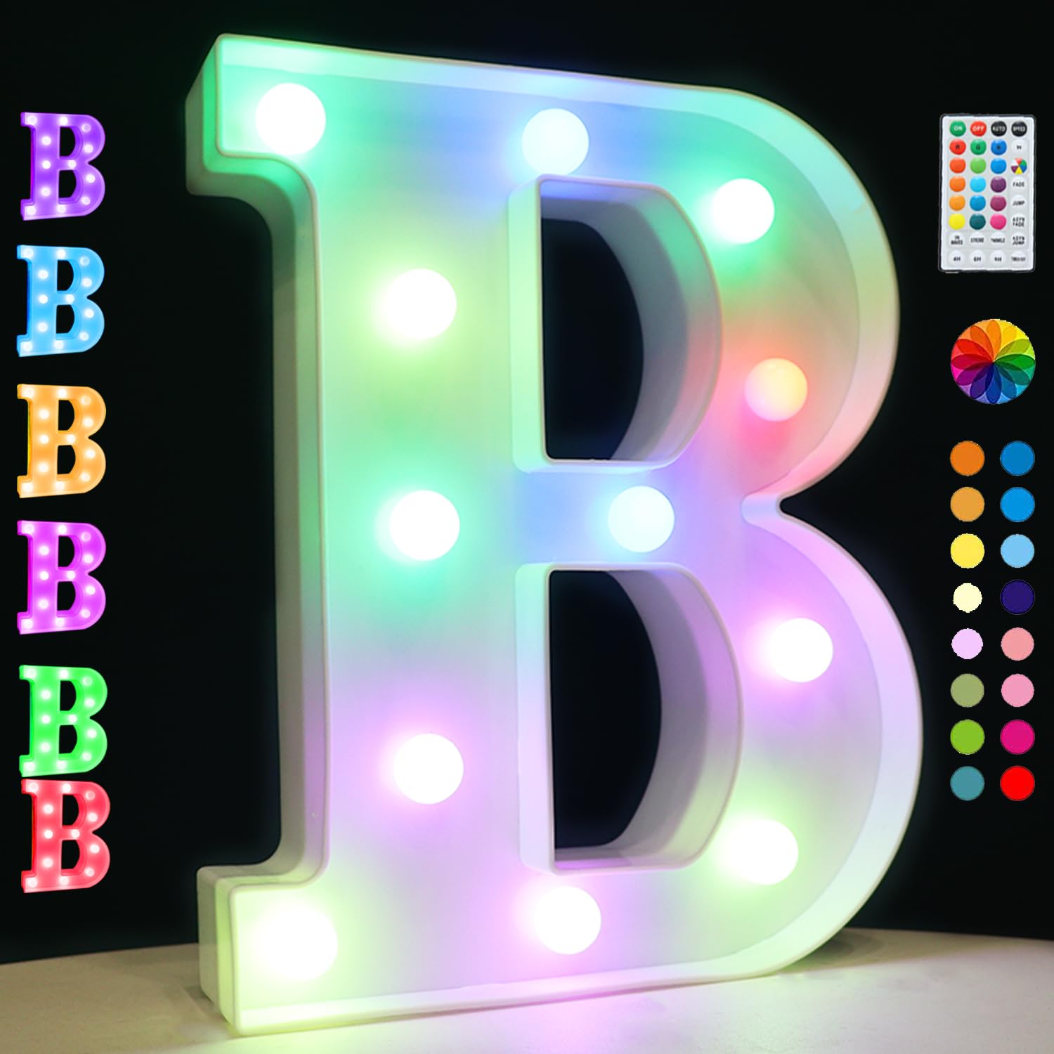 Oycbuzo Colorful Led Marquee Letter Lights, 18 Colors, Remote Timer, Ideal For Bedroom & Parties