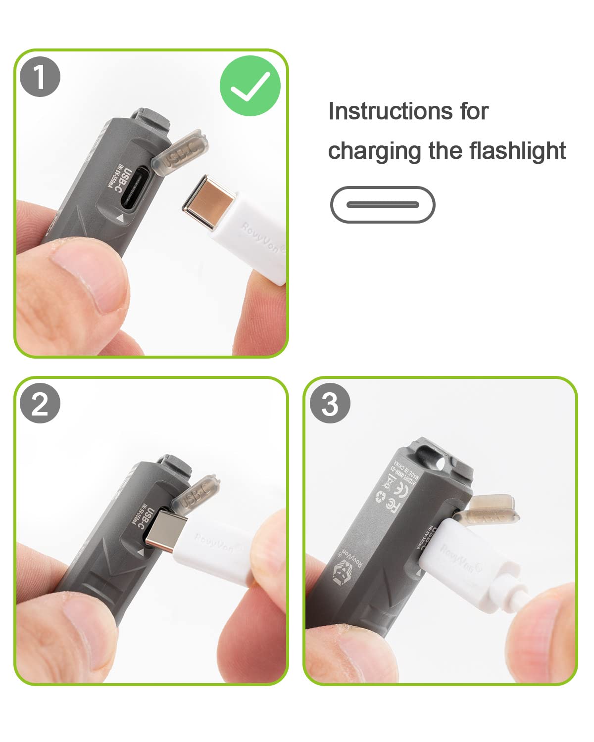 RovyVon A1 LED Keychain Flashlight, 650 Lumens, USB-C Rechargeable, Gray