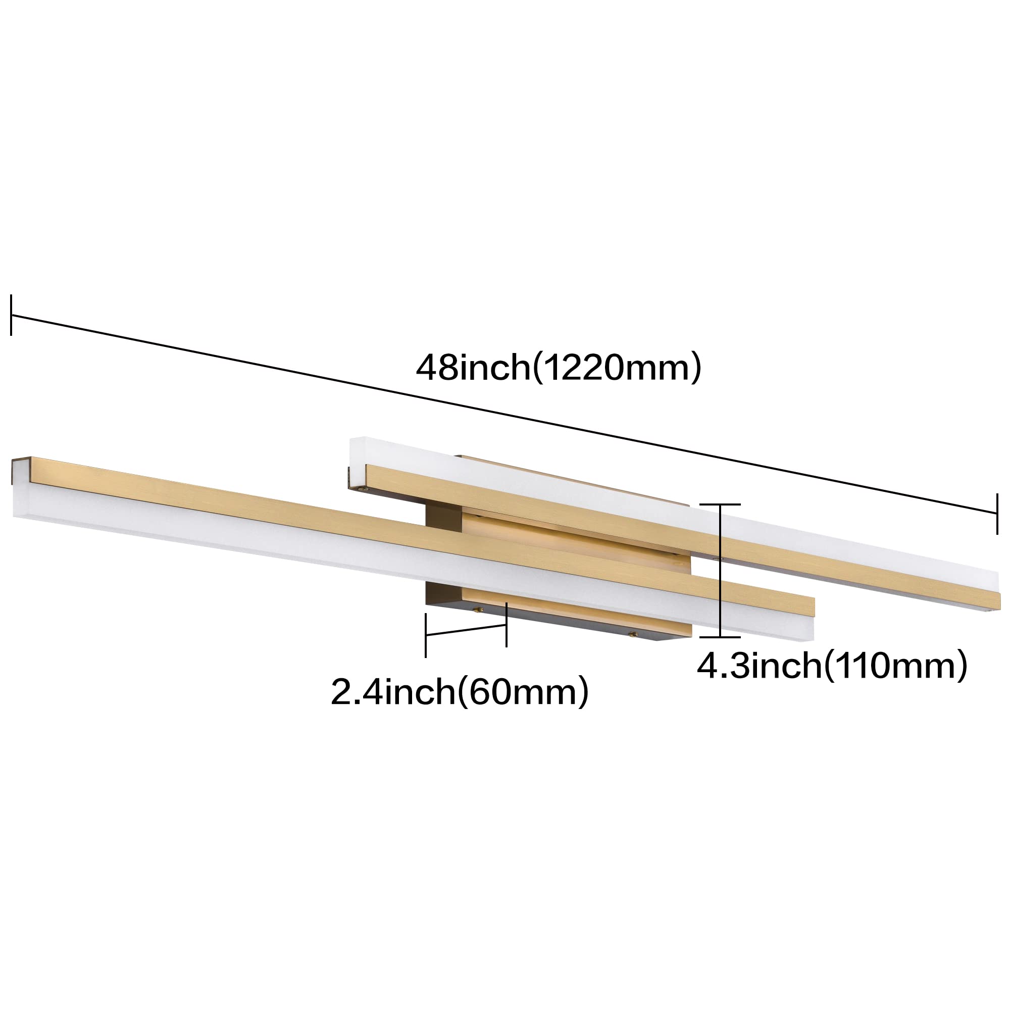 PRESDE 48inch Brushed Gold LED Bathroom Vanity Light Fixture, Metal, Non-Dimmable, Model 6660-1220mm
