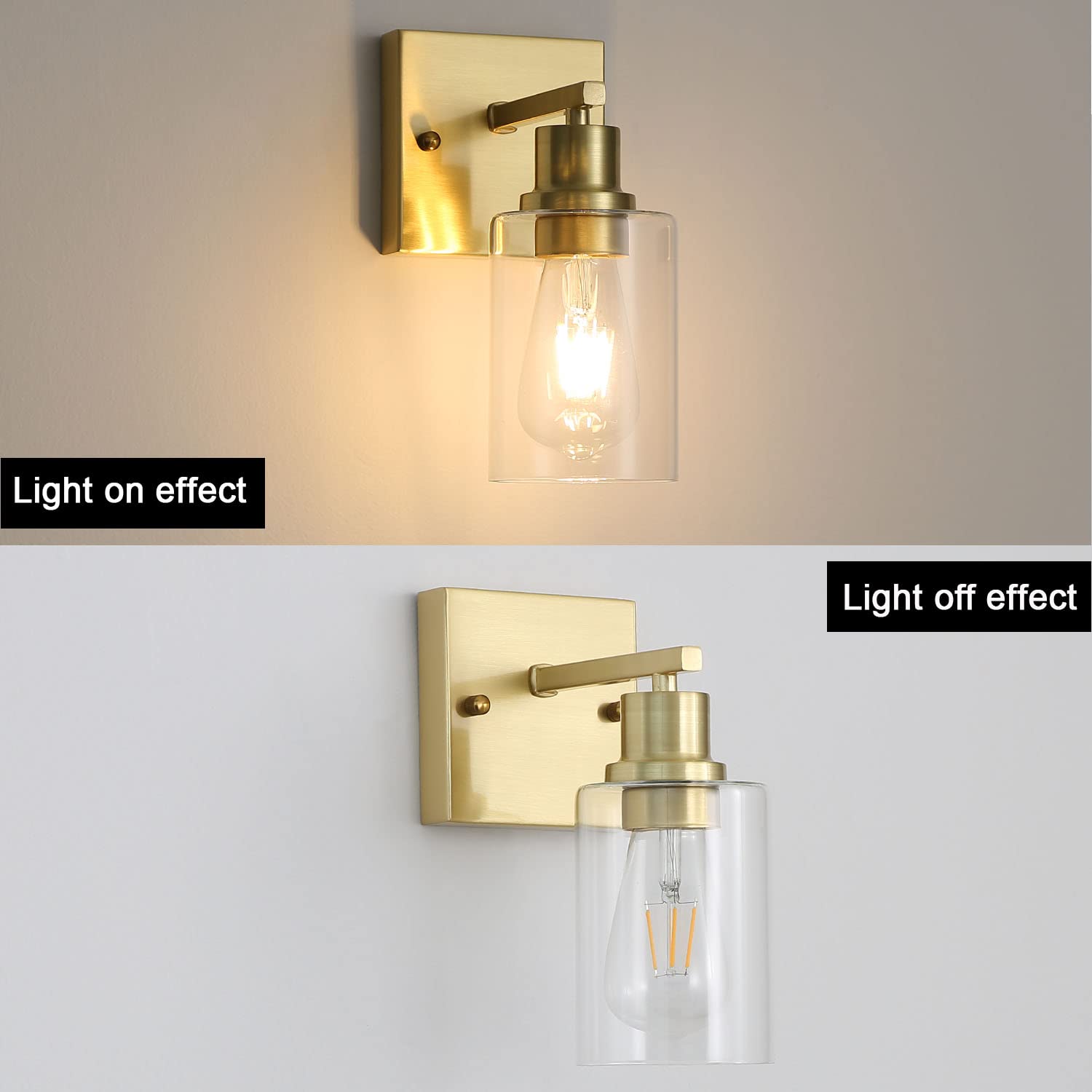 Filimitiy 1-Lights Gold Bathroom Light Fixture, Brushed Brass Vanity Light With Clear Glass Shade, Modern Bath Wall Lights For L