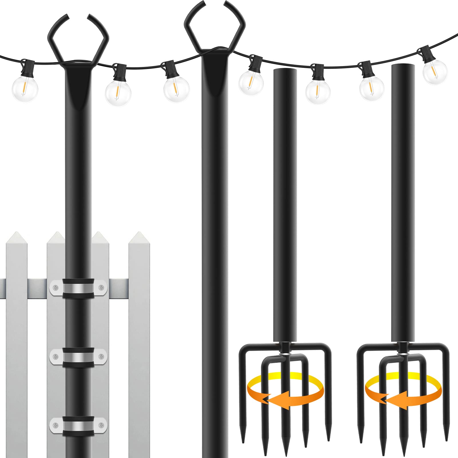 Mutovlin 10 Ft Metal String Light Poles, 2 Pack With Fork For Outdoor Patio And Backyard