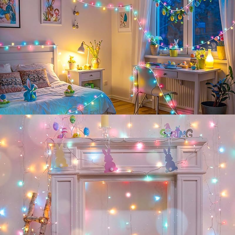 LAMPHOME Colorful String Lights 200 LED, 66 ft, Multicolor, Copper Wire, Model YHLL-100F, 11 Modes, Fairy Lights for Spring Bedroom