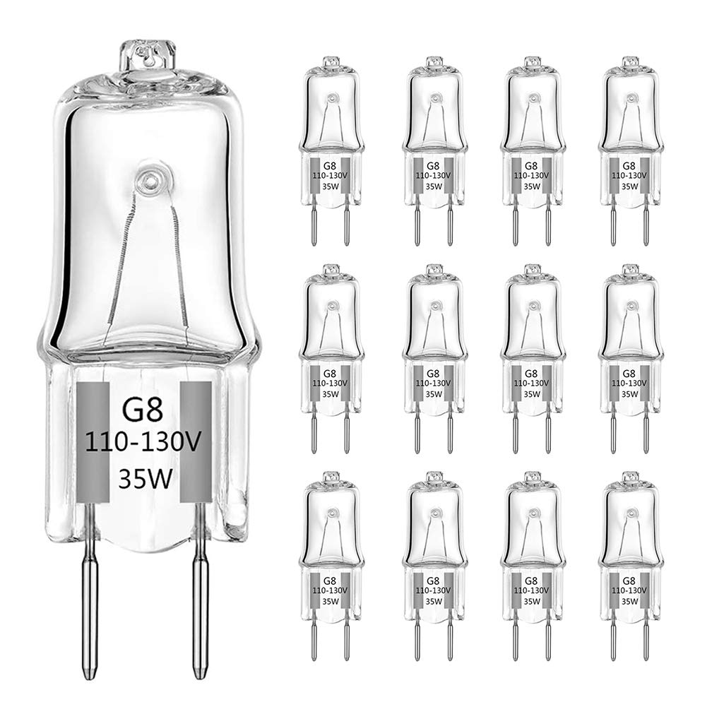 TAIYALOO G8 Halogen Light Bulbs 35W Dimmable 120V G8 Base 2Pin Xenon Bulb T4 JCD Type Warm White Under Cabinet Puck Lighting Replacements(12 Pack)