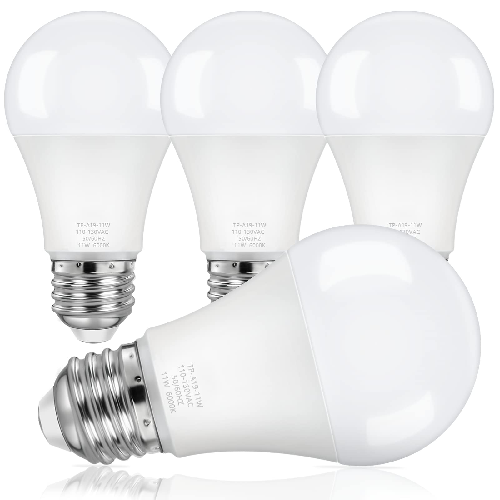 Asomst 4-Pack A19 Light Bulbs, 100W Equivalent Led Bulb, Cool White 6000K 1100Lm 11W, Non-Dimmable E26 Base Bright Lighting, Cri