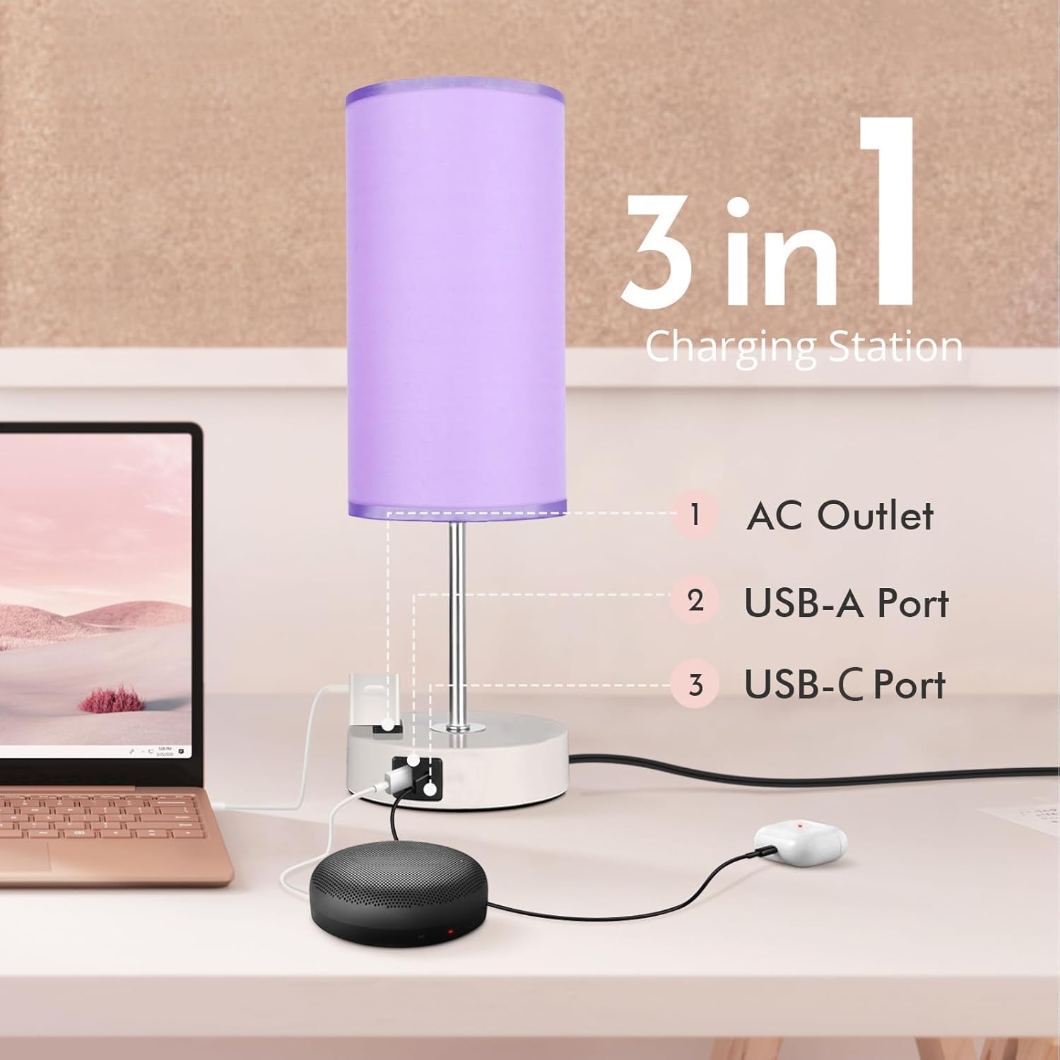 Gugsey Bedside Table Lamp With Usb Port - Touch Desk Lamp For Bedroom, 3 Way Dimmable Small Nightstand Lamp For Living Room, Bed