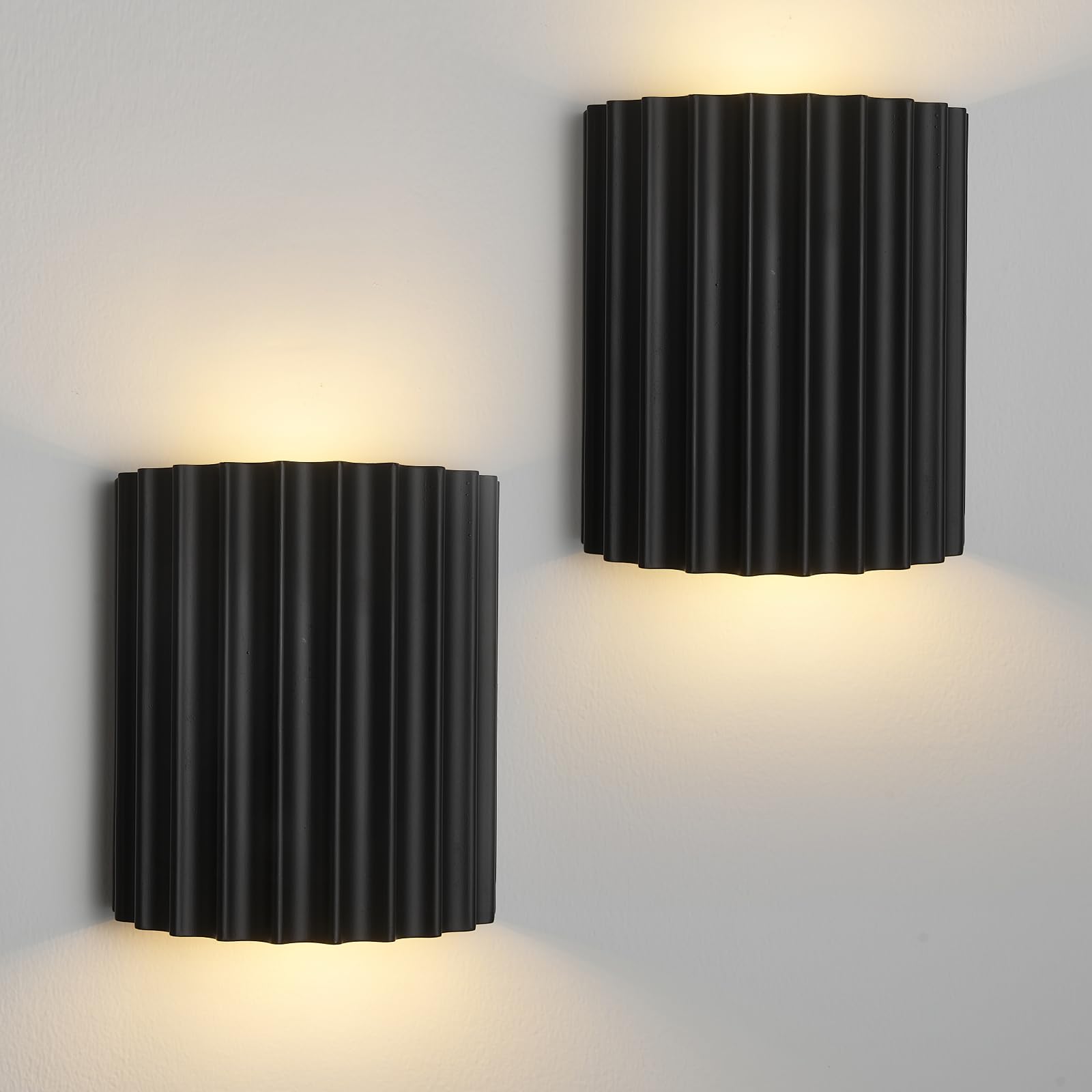 Fetason Black Resin Modern LED Wall Sconces Wall Lighting Set of 2, Indoor Hardwired Wall Light Fixtures Up and Down Wall Mount 