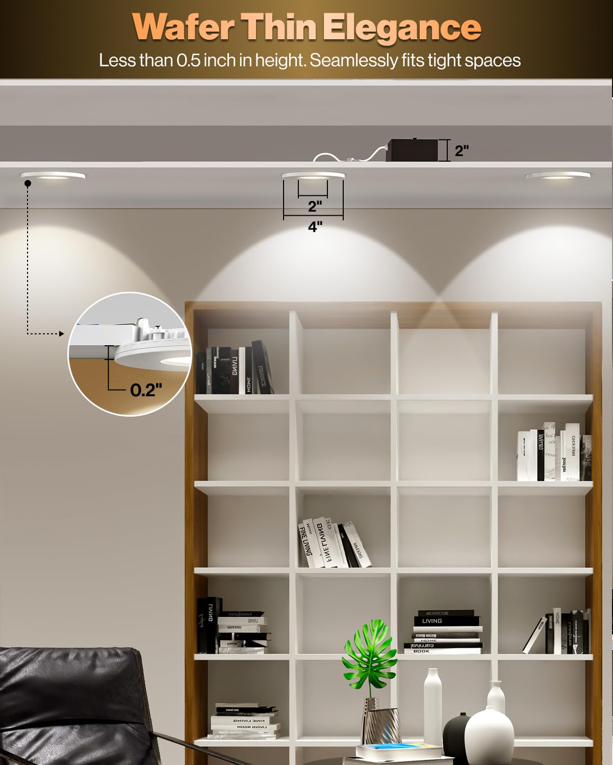 Sunco 3 Inch LED Recessed Slim Down Light, 6W 500 Lumens, 5 CCT 2700K-6000K, Dimmable, 4 Pack