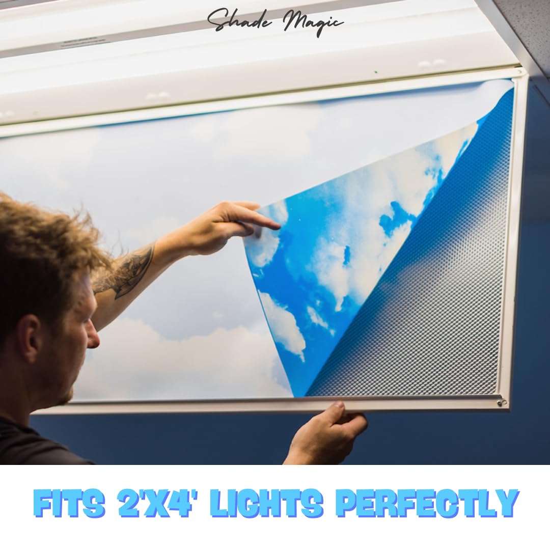 Shademagic - 4 Pack Of Fluorescent Light Covers - 2X4 Film Insert For Ceiling Light Diffuser Panels - Sky Clouds - For Classrooms And Offices - Decorative Lighting (4)