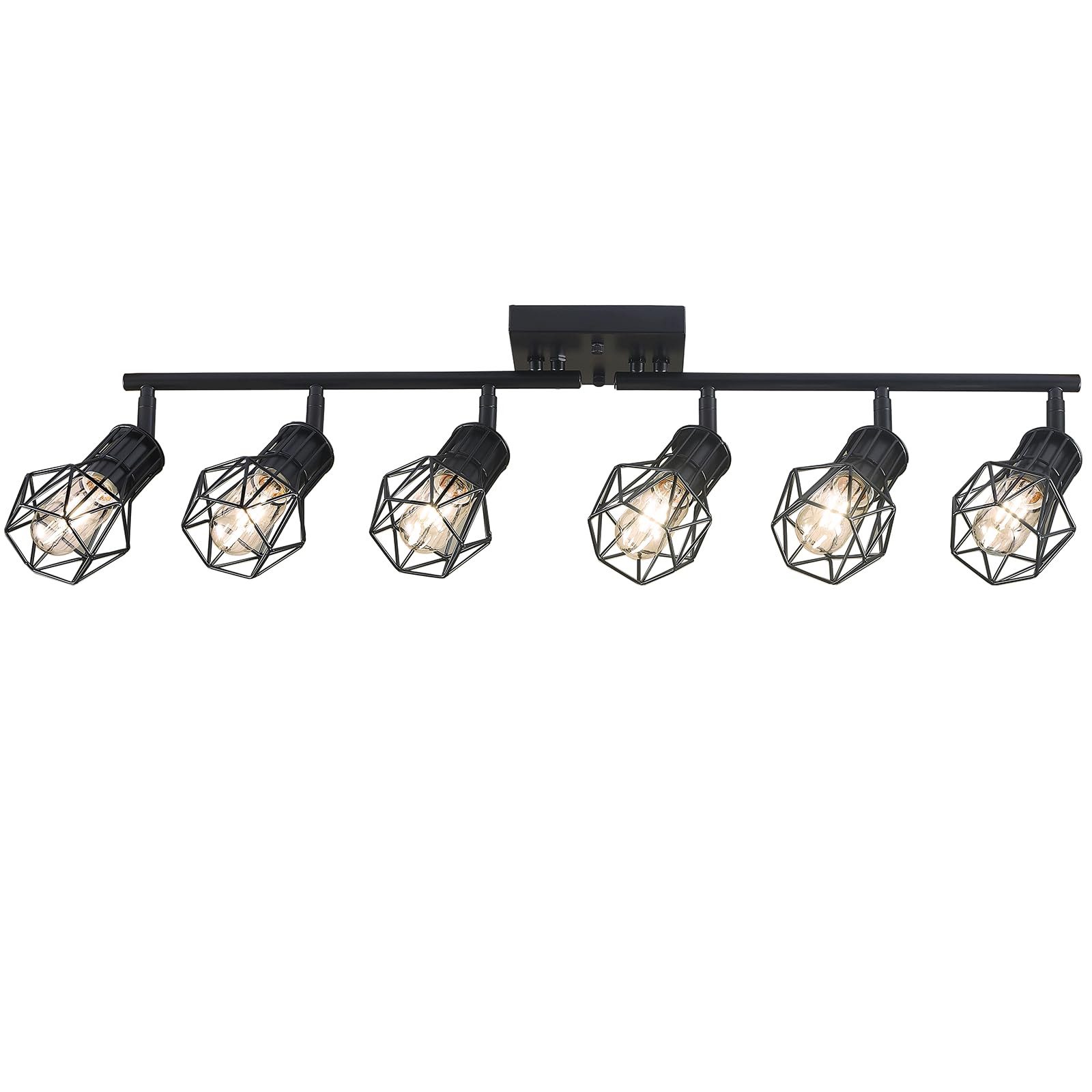 BANGANMA 6-Light Black Metal Cage Track Lighting Fixtures for Kitchen, Living Room, Dining Room – Model GD-30256