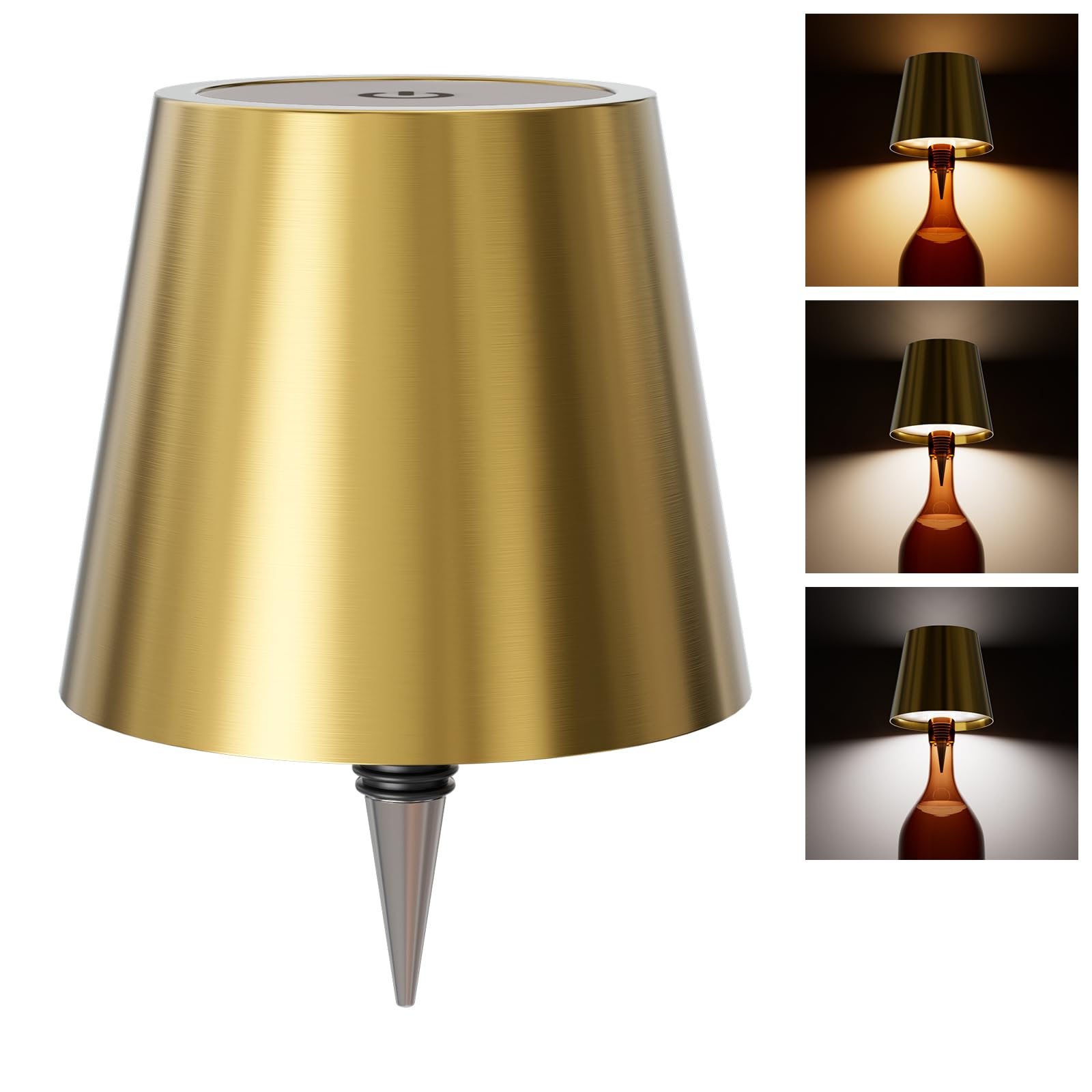 Wireless Bottle Lamp, Wireless Bottle Lamp Shade with 3 Color Temperature, Rechargeable Stepless Dimming LED Wine Bottle Lights 