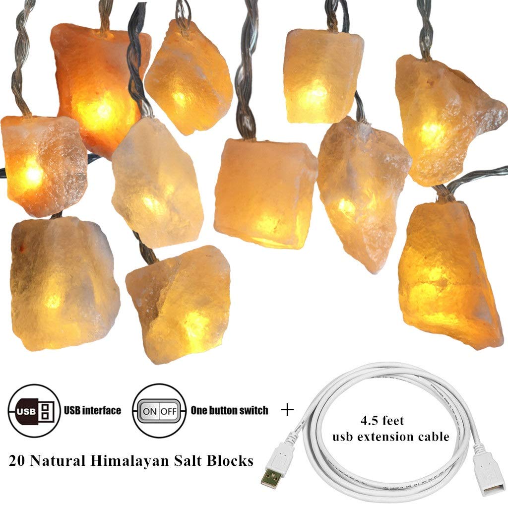 Himalayan Salt Light String For Bedroom With 20 Rock,11.5Ft Usb Powered String Fairy Lights Night Salt Lamp,Natural Salt Rock,Ha