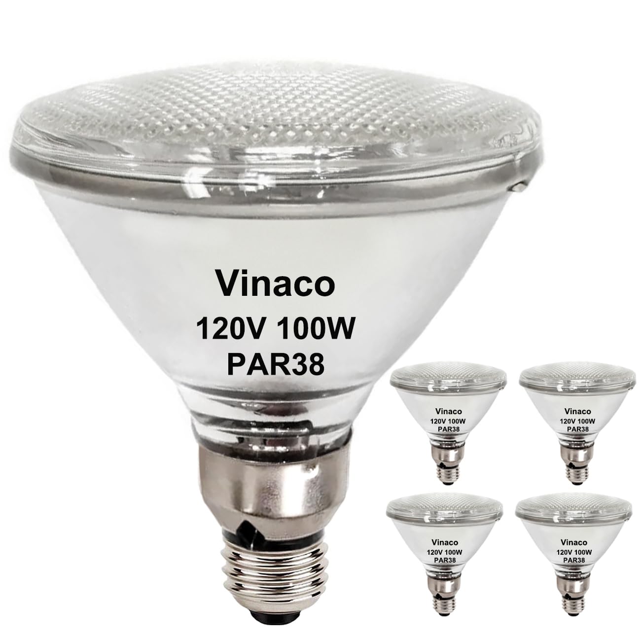 Vinaco Par38 Flood Llight Bulbs, 4 Pack High Output Par38 Halogen Flood Light 100W 120V, Par38 Halogen Dimmable, Cri100 Par38 Wa