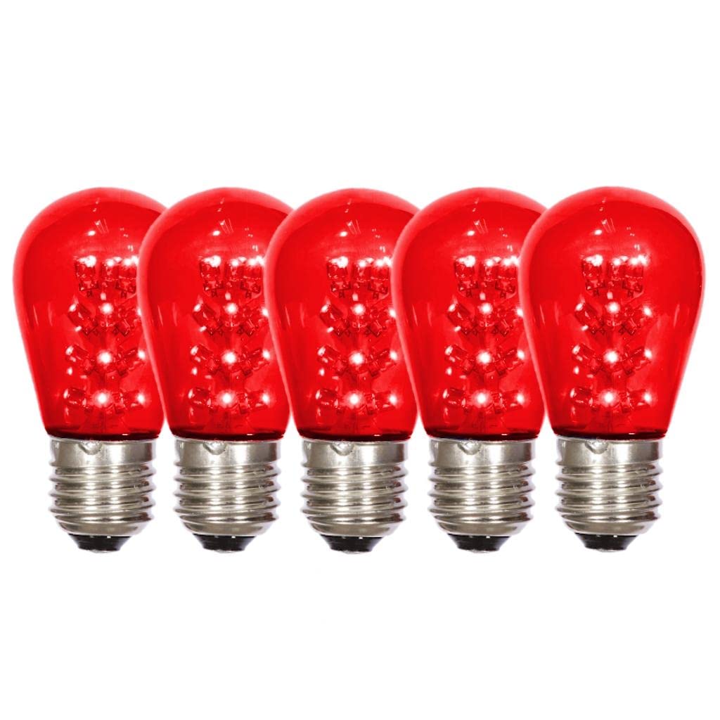 Vickerman 687307-1 watt 130 volt S14 Medium Screw Red Transparent LED (5 pack) Christmas Light Bulbs (X14ST13-5)