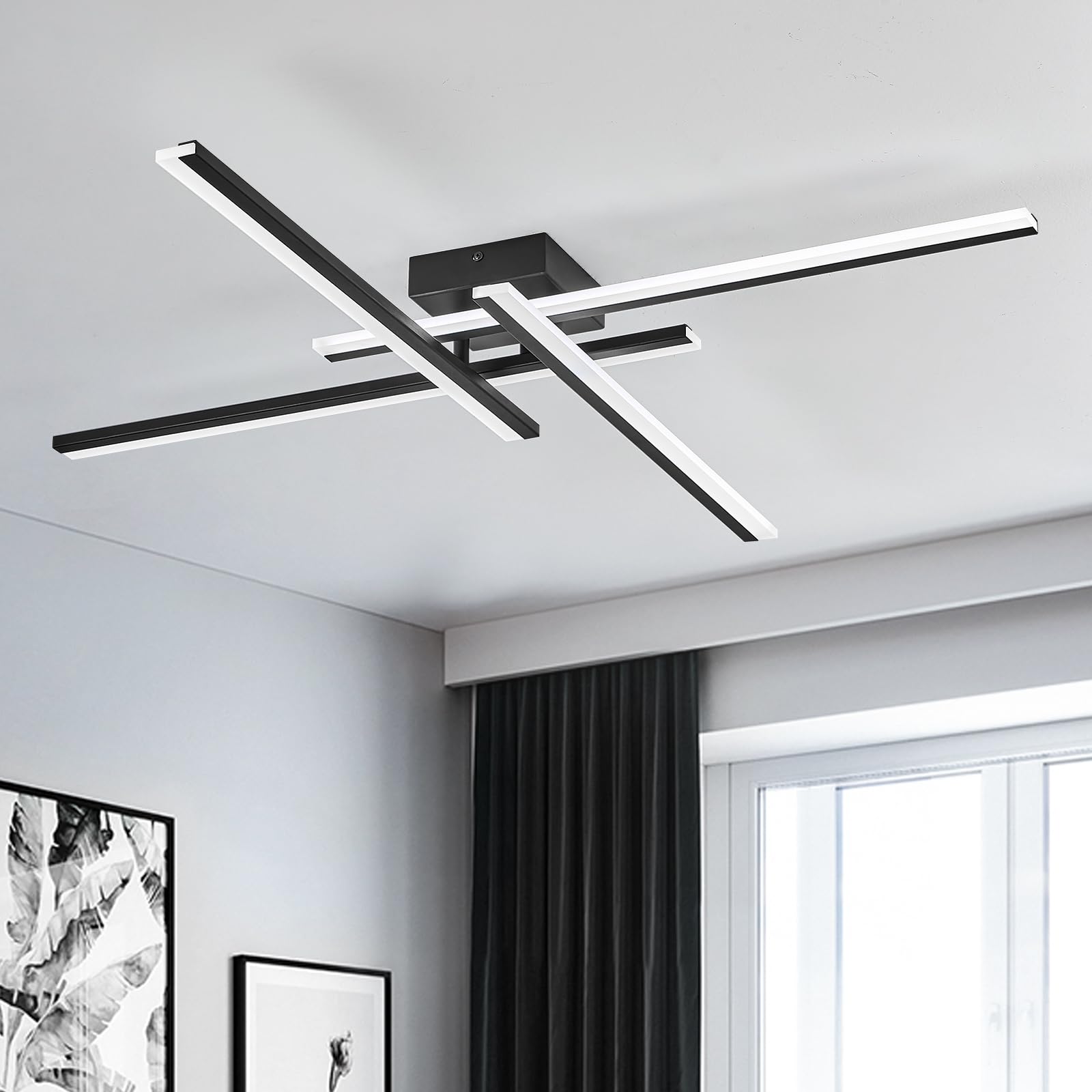 Airyphant Modern Led Chandelier 4-Lights Semi-Flush Mount Ceiling Lighting Fixture 35.4  Dimmable Remote Control Ceiling Light For Living Room Bedroom Kitchen Foyer 40W