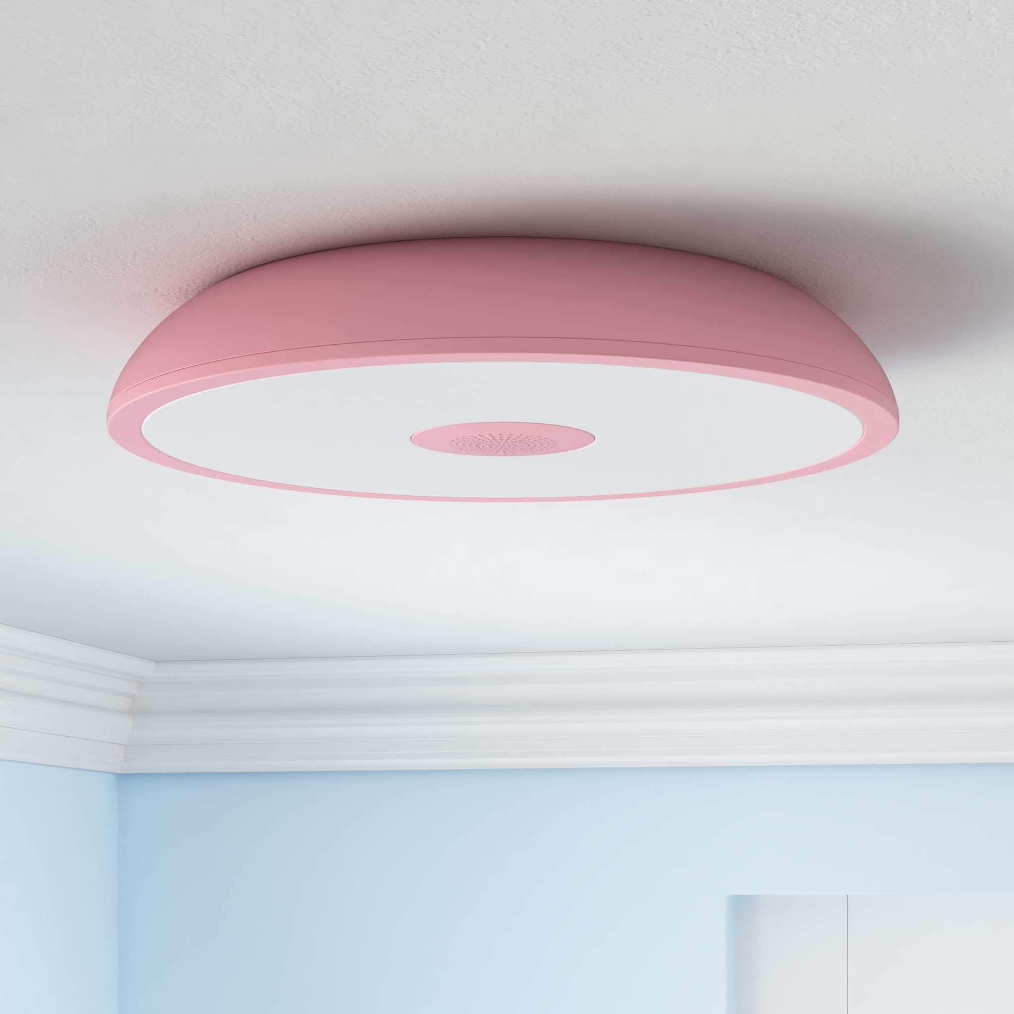 Asall Pink Waterproof Led Ceiling Light Fixture,Music Ceiling Lamp,With Bluetooth Speaker,11Inch 18W, 2700K-6500K Dimmable Rgb C