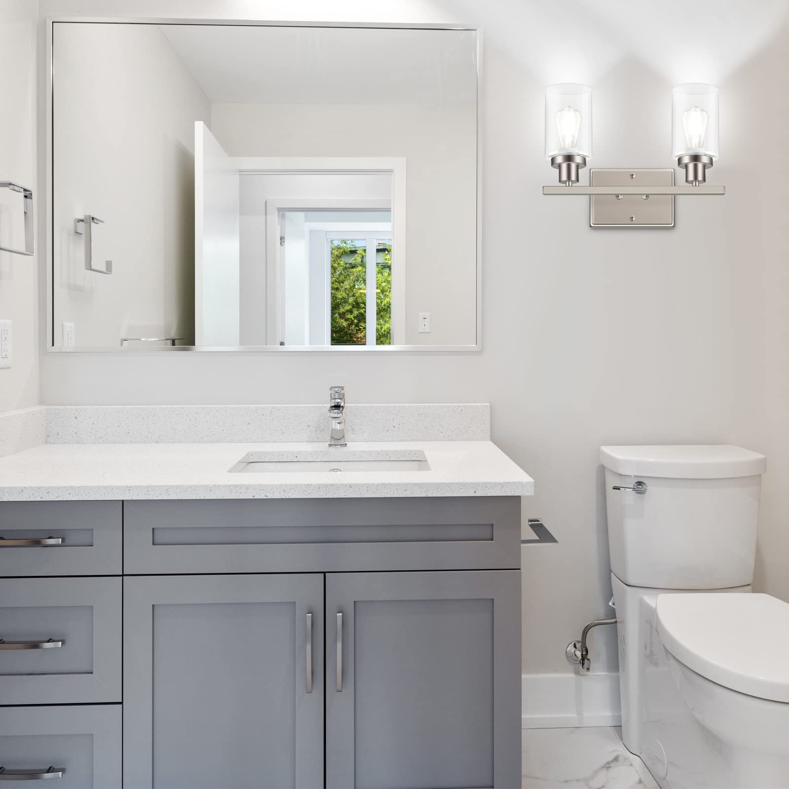 Ascher 2-Light Wall Sconces, Modern Vanity Light Fixture With Clear Glass Shade, Brushed Nickel Wall Light For Mirror Bedroom Ha