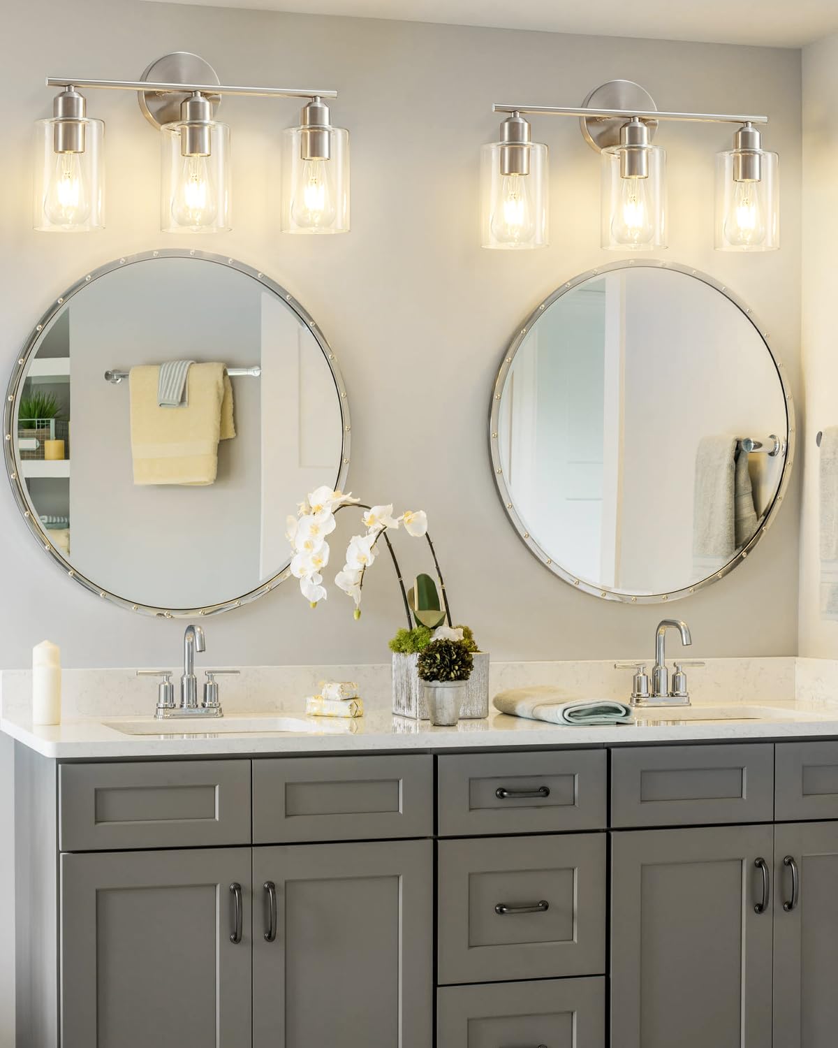Seable 3-Light Brushed Nickel Bathroom Vanity Light Fixture With Clear Glass Shade