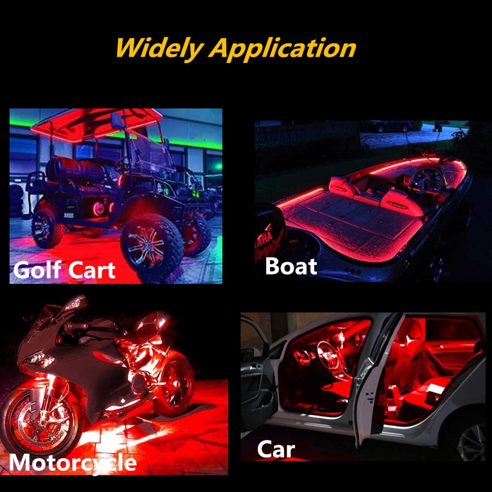 Vbakor 24'' Boat LED Strip Lights - 4 Pcs Waterproof Red Marine Interior Deck Navigation Lights for 12V Pontoon Fishing Boat Yacht Sailboat