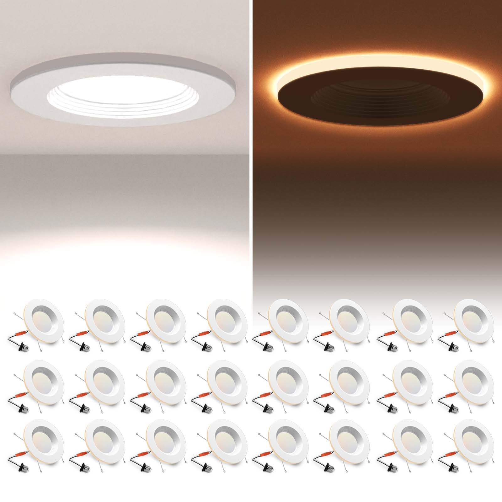 POWERASIA 24 Pack 5/6 Inch LED Can Lights with Night Light, 5CCT Retrofit Recessed Lighting Selectable 2700K-6000K Dimmable, 12W