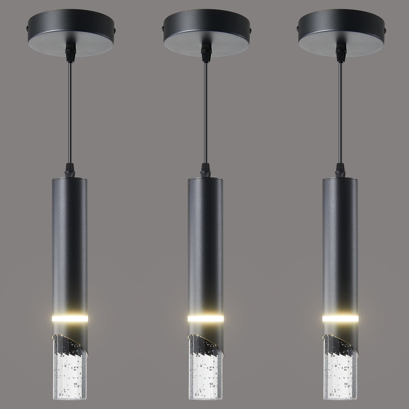 JGGWQZM Pendant Lights Kitchen Island Dimmable LED Kitchen Lighting Matte Black Hanging Light fixtures Bubble Crystal Mini Pendant Light  Modern Pendant Ligh(3 Pack)