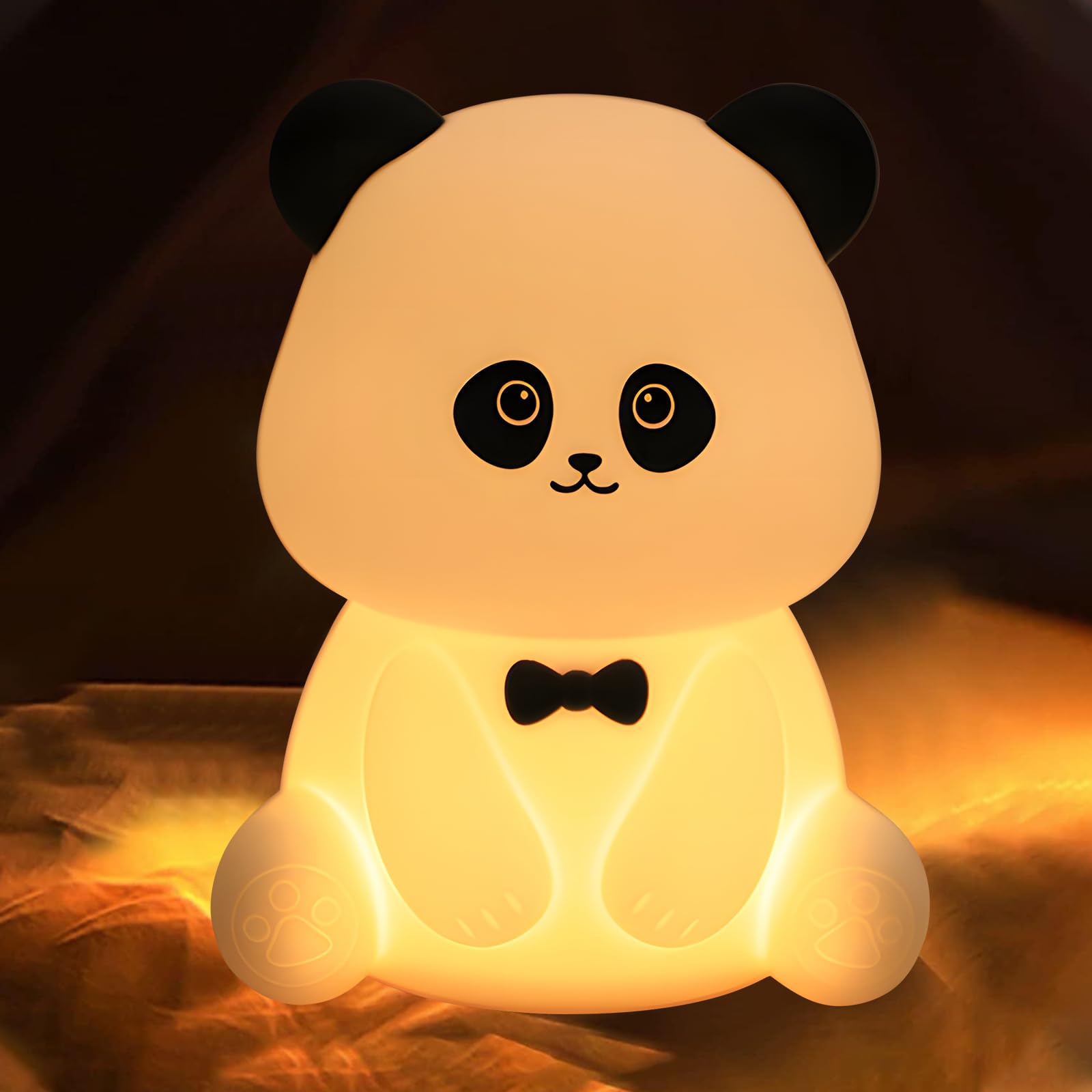 Hpydiy Cute Panda Night Light Squishy Animal Nightlamp Rechargerable Dimmable Nursery Soft Silicone Table Bedroom Lamp Portable Adjustable Lighting Bedroom Bedside Gift
