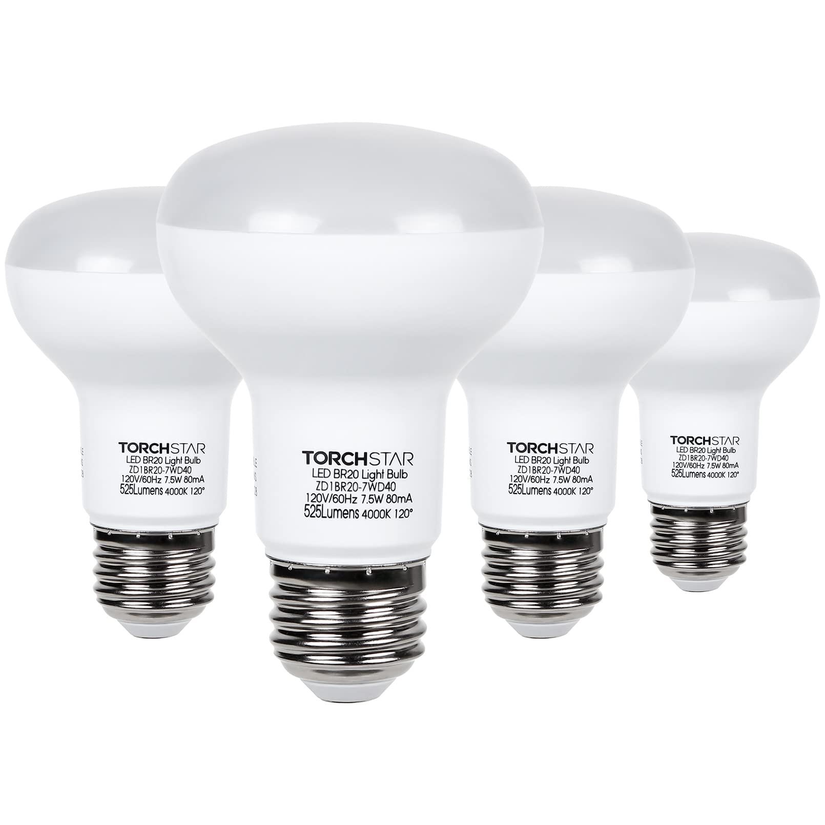 TORCHSTAR BR20 LED Bulbs, Indoor Flood Light R20, Dimmable, 7.5W (50W Eqv), UL & Energy Star, 4000K Cool White, E26 Medium Base,