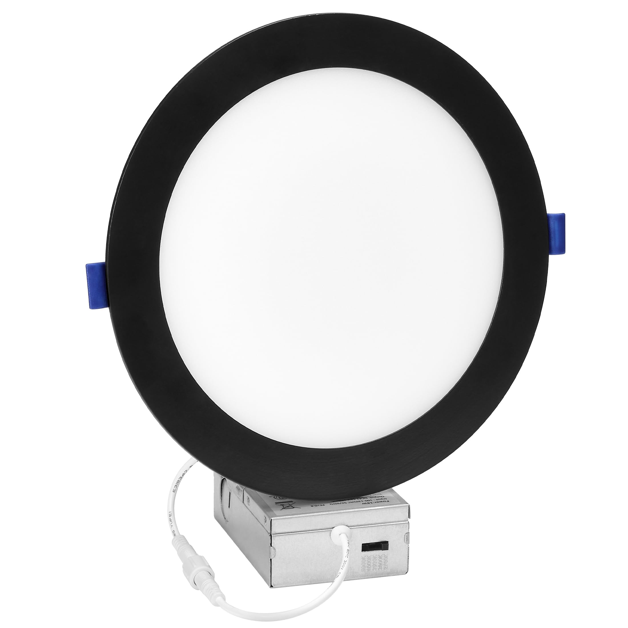 Maxxima 8 in. Round Recessed LED Downlight, 1400 Lumens, Dimmable, Color Selectable (2700K-5000K), Black Trim, Model M