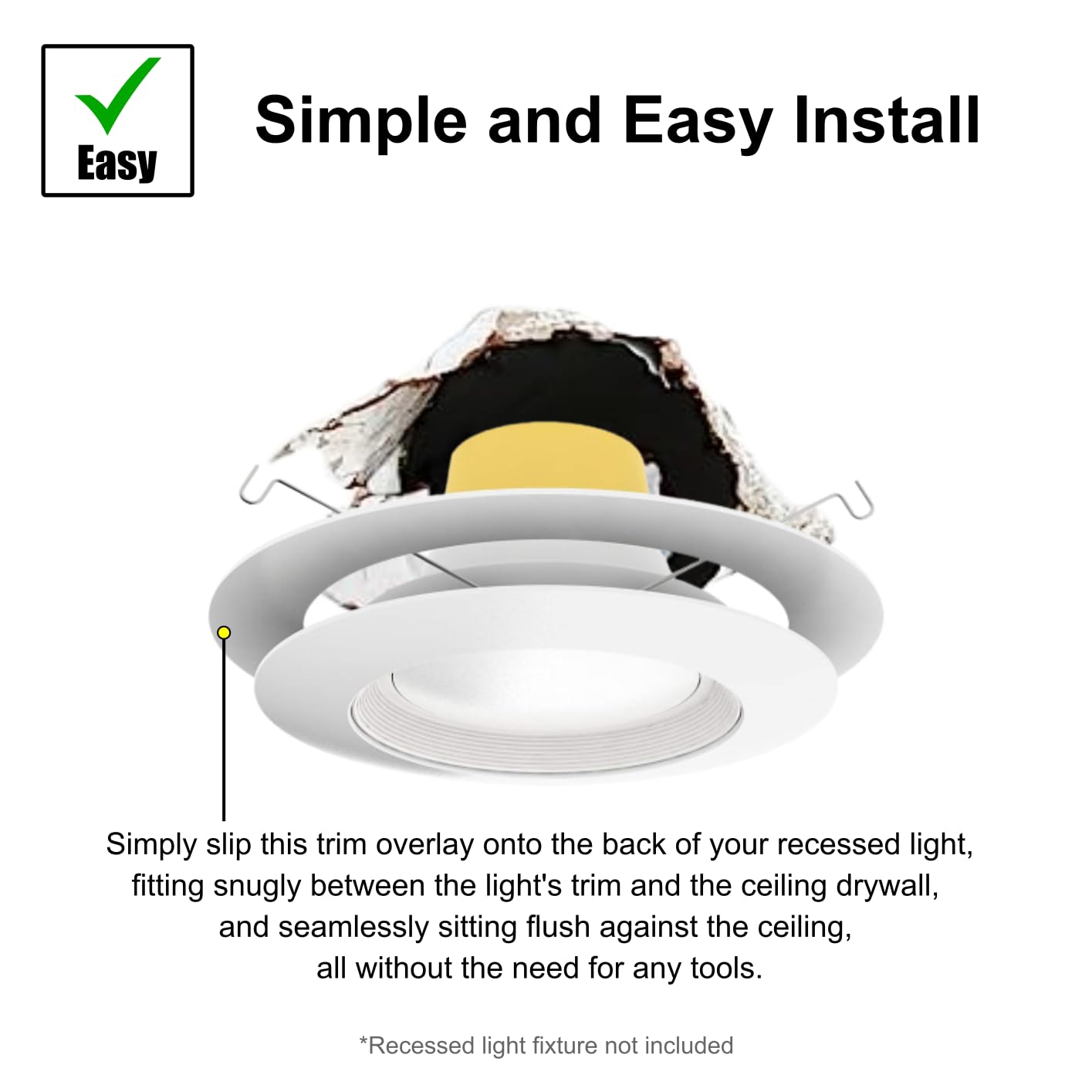 Lighting Plastics of Minnesota 6 Pack Trim Ring for 4in Recessed Can Light, 6in Diameter, White, Plastic, Model GR-WHT06-6X4