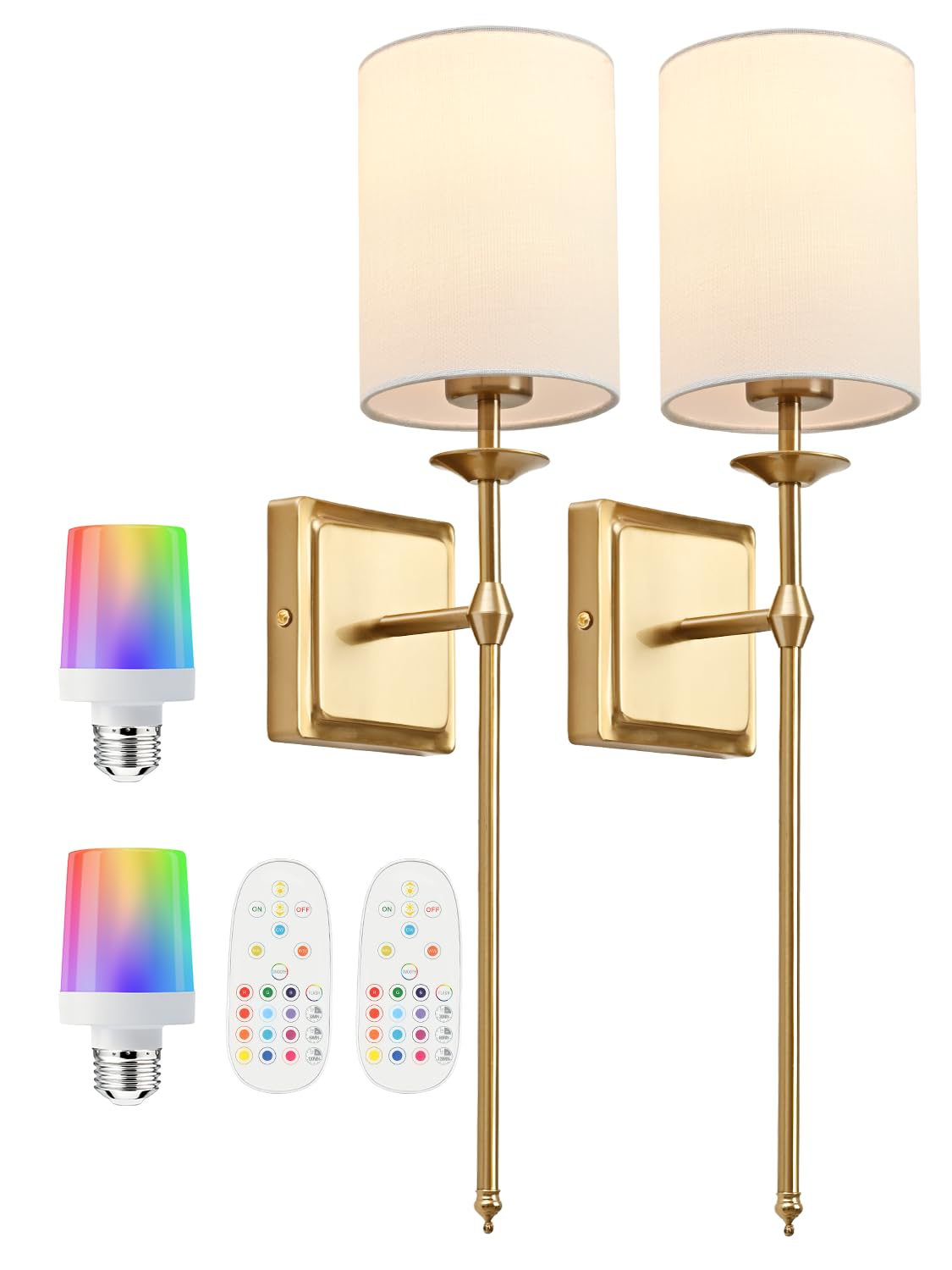 Battery Operated Wall Sconces Set of 2 Gold Sconces Wall Decor Cordless Wall Sconces with Remote 12 Colors Modes Rechargeable Wireless Wall Lights Wall lamp for Bedroom Living Room