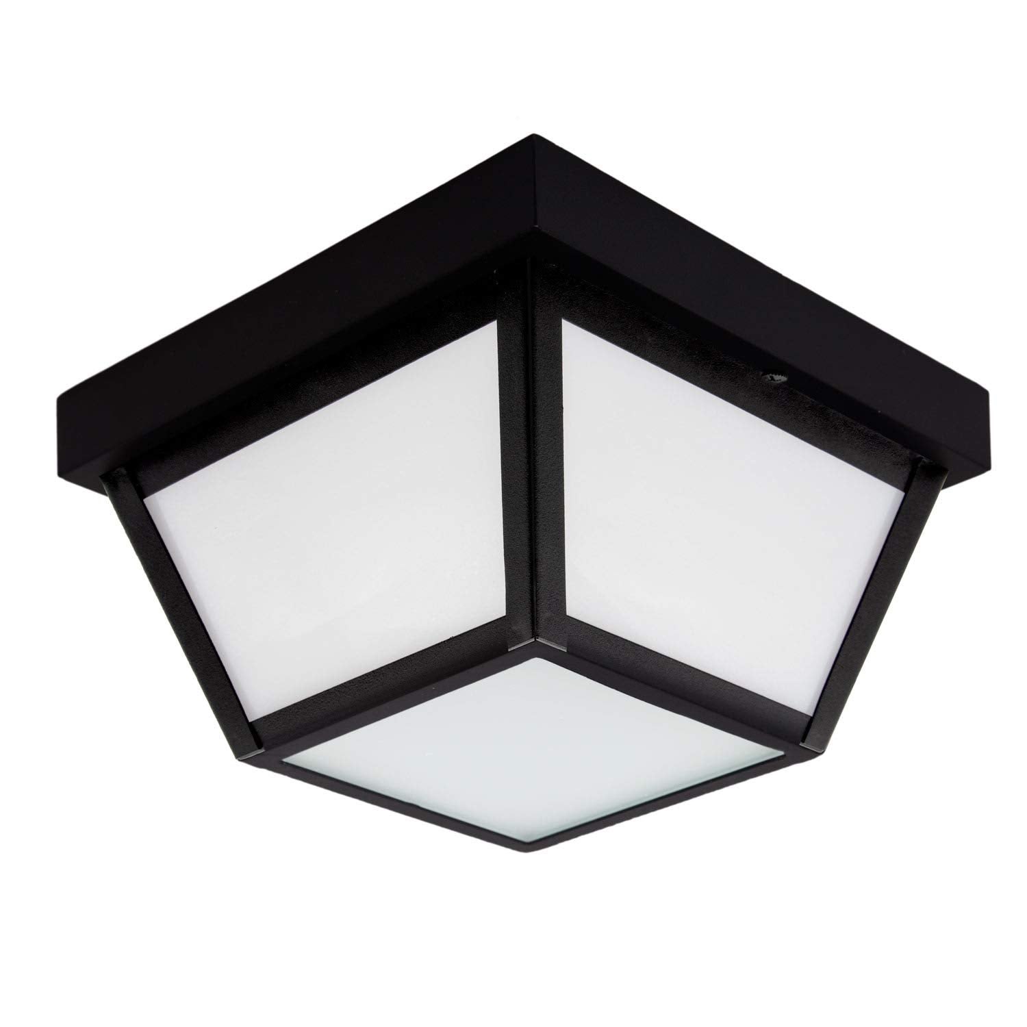 Maxxima 9'' Black LED Outdoor Porch Ceiling Light Fixture - Features Frosted Lens, 3000K Warm White, 1,000 Lumens, Wet Rated, Id